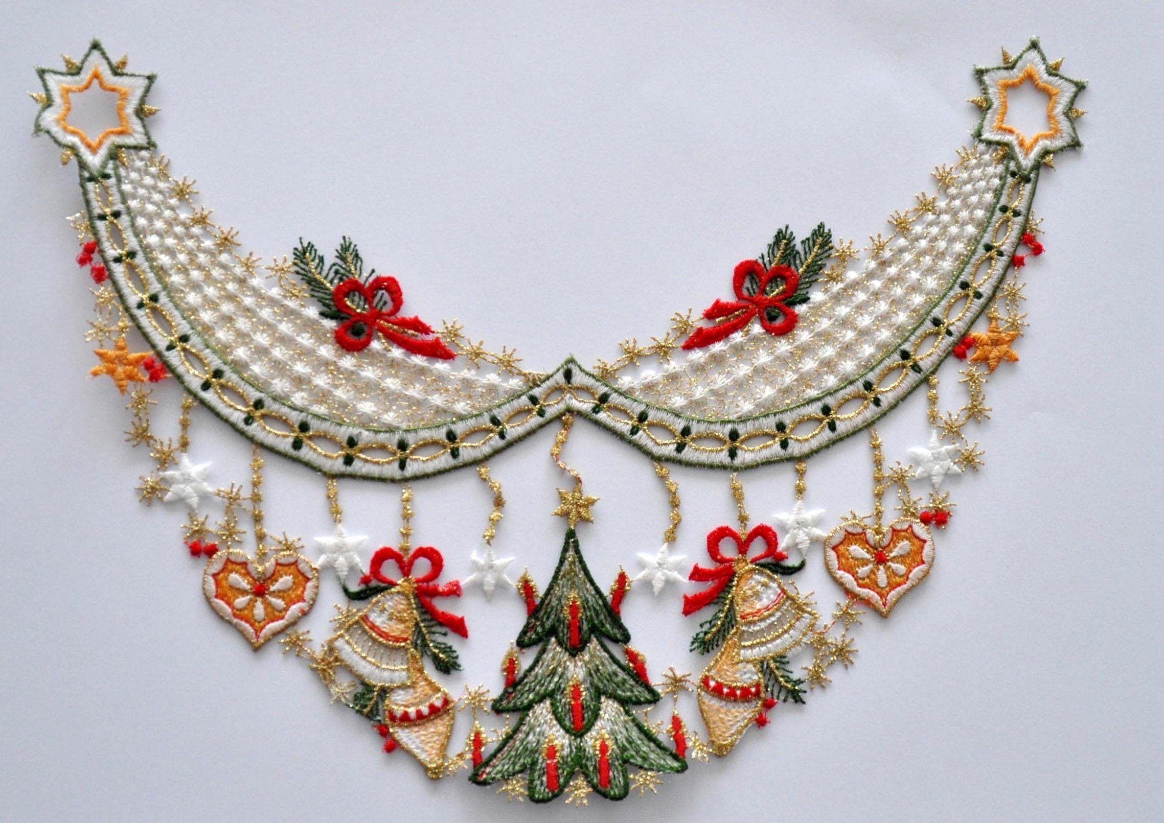 Stickereien Plauen Fensterbild Weihnachtsgirlande