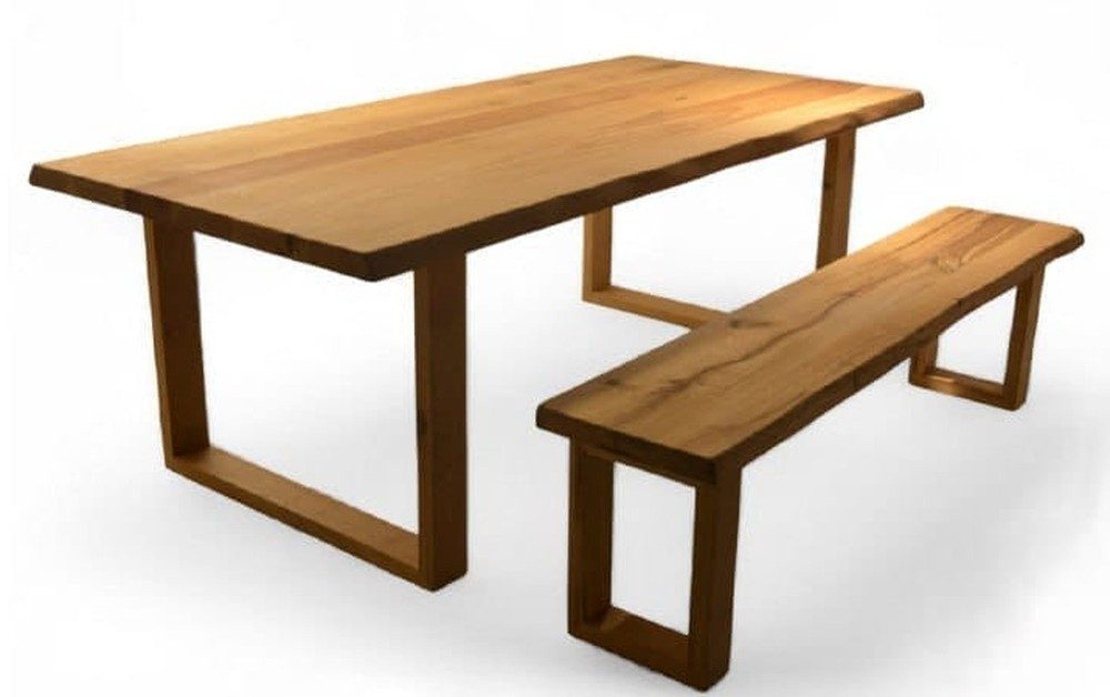 Xlmoebel Garten-Essgruppe Naturholz Esstisch Set mit Bank Zeitloses Design Möbel, (2-tlg., 2-tlg)