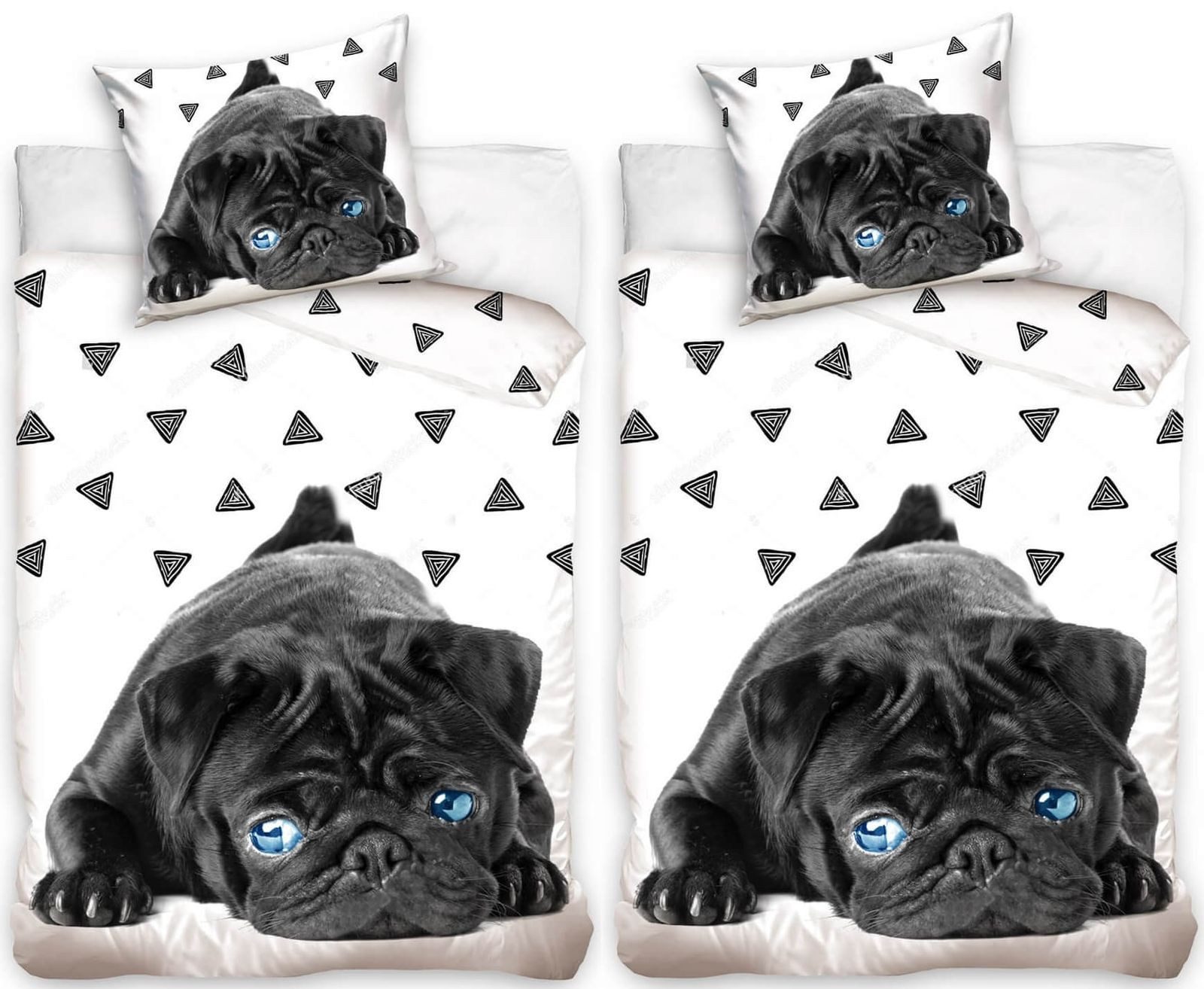 Carbotex Bettwäsche Mops Welpe Hund - Partner-Bettwäsche-Set, 135x200 & 80x80, Baumwolle, 100% Baumwolle