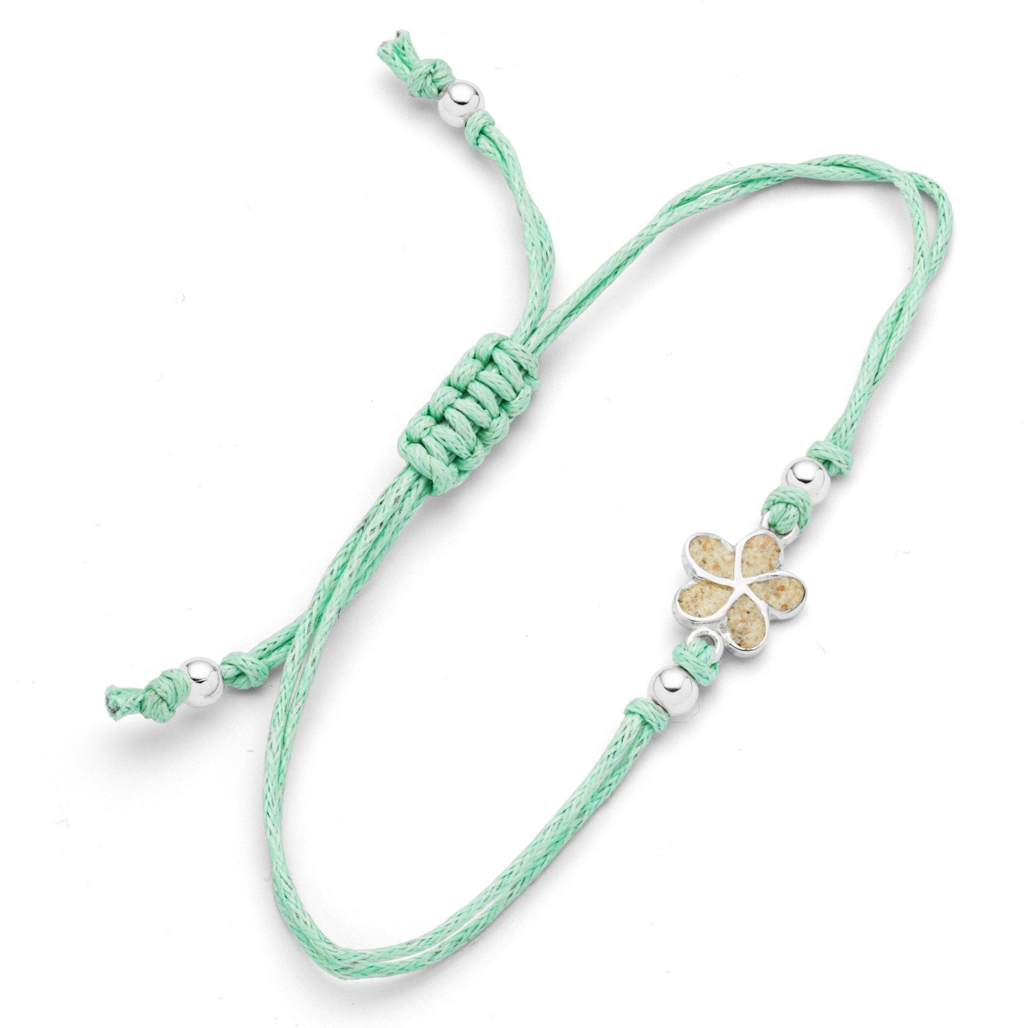 DUR Armband A1990 Plumeria Blüte 925 Silber Strandsand Baumwollband mint