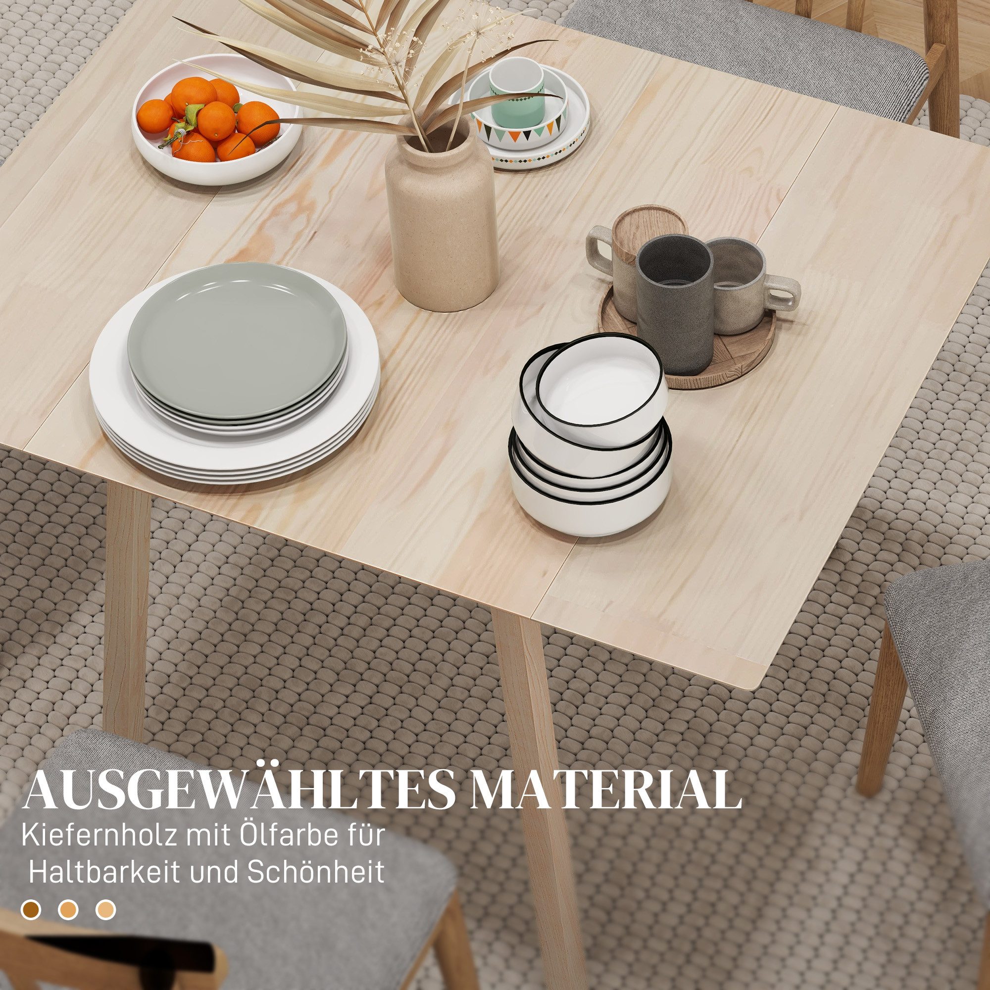 HOMCOM Klapptisch Klappbarer Esszimmertisch im Landhausstil für Kleine Räume (Küchentisch, 1-St., Esstisch), für Esszimmer, Küche, Natur – Bild 5 von 5