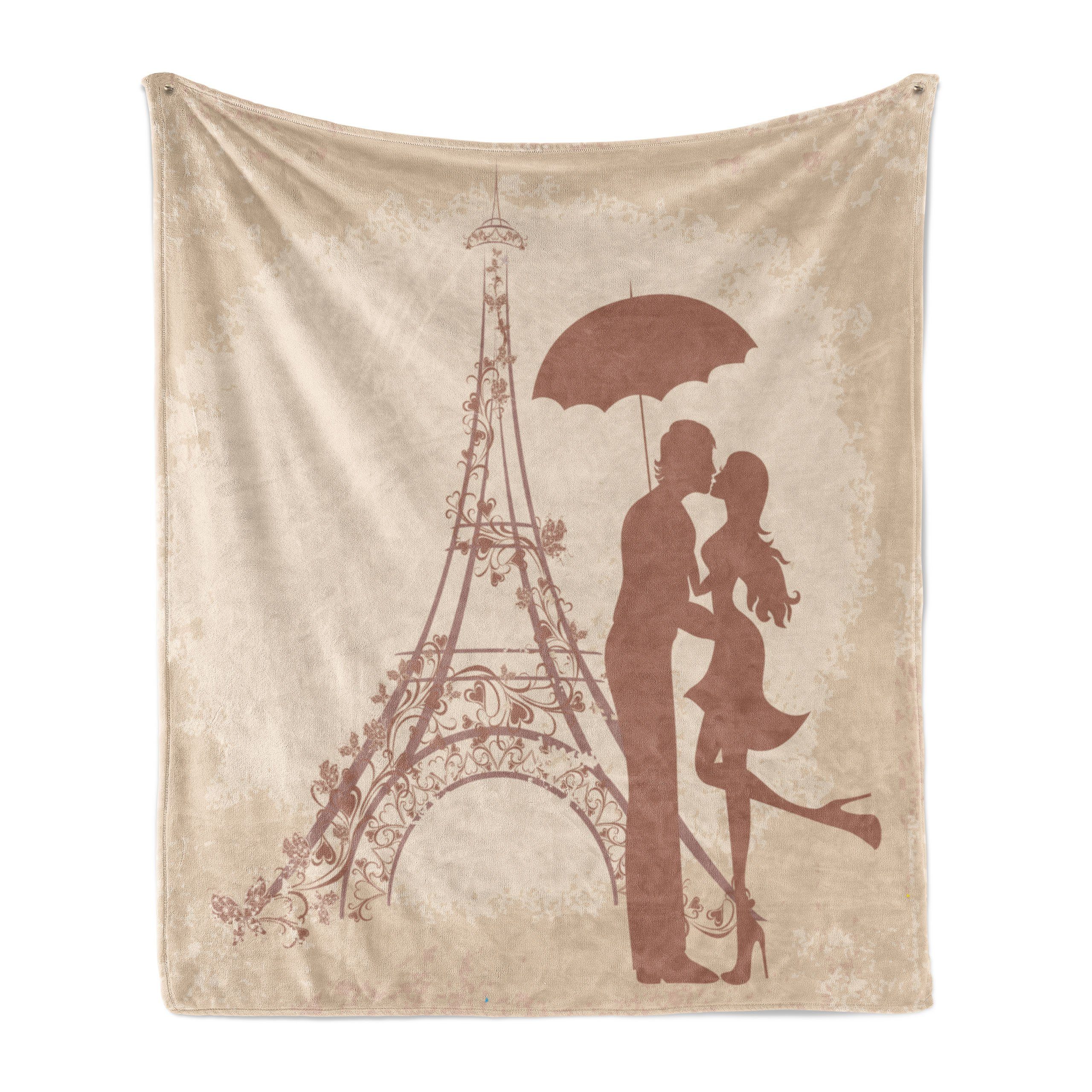 Wohndecke Gemütlicher Plüsch für den Innen- und Außenbereich, Abakuhaus, Regenschirm-Mädchen Paar Eiffelturm