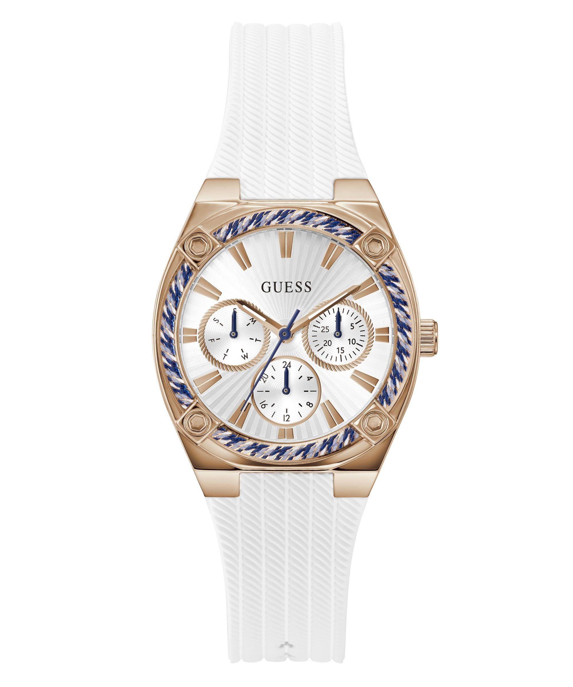 Guess Multifunktionsuhr SAYLOR GW1036L4, Quarzuhr, Armbanduhr, Damenuhr, Silikonarmband, analog, Wochentag, Tag