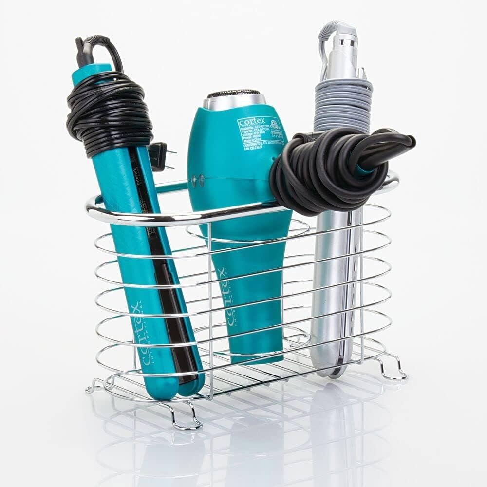 mDesign Badaccessoire-Set Fönhalter Gitterkorb silber Glätteisenhalter Haarstylinghalter Ablag