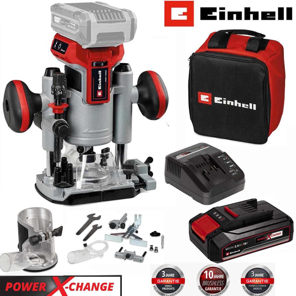 Einhell Akku-Fräse Professional 18V Oberfräsen-Kantenfräsen-Set TP-RO 18 SetL Akku 2.5 Ah