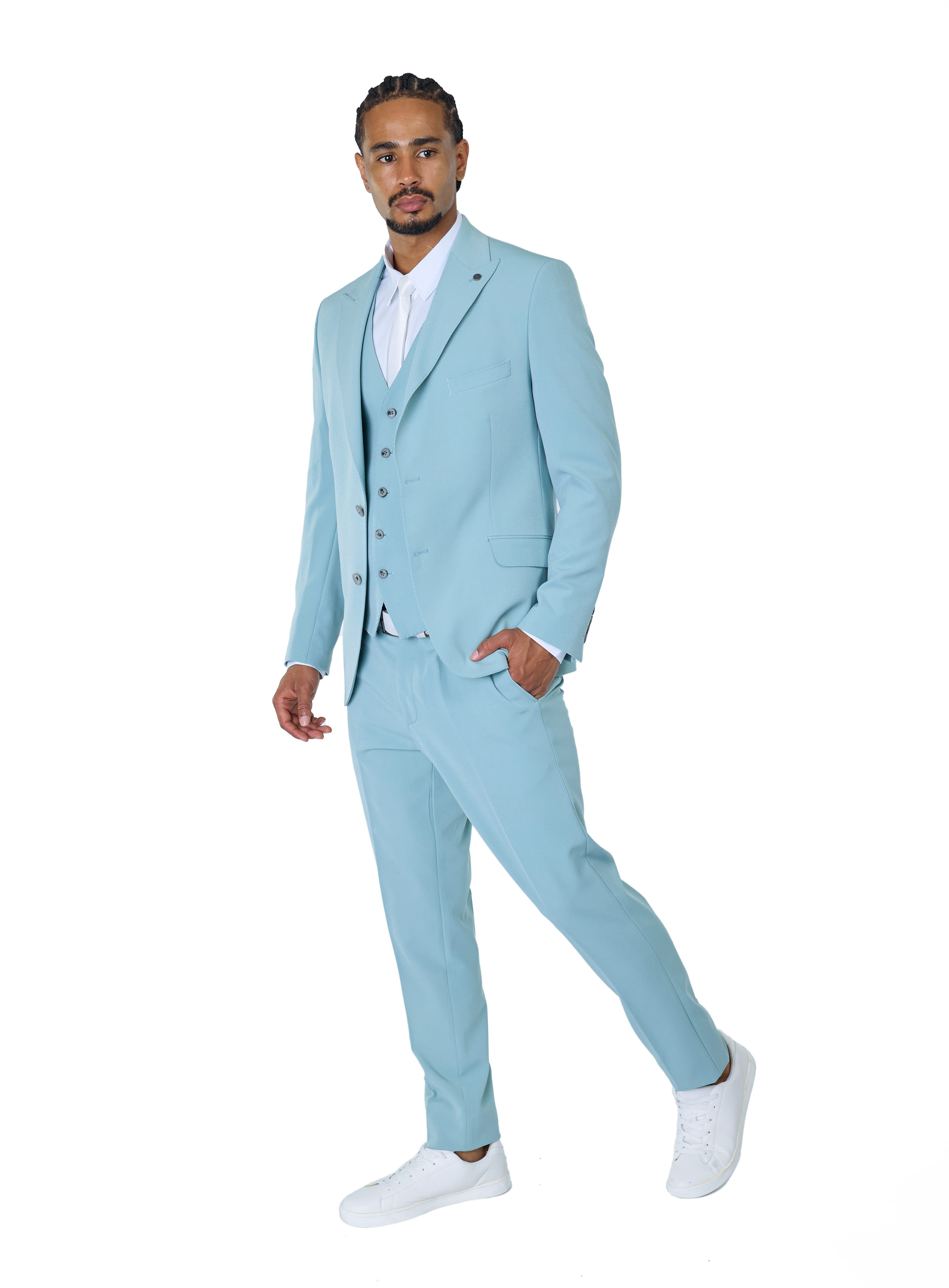 Denim Distriqt Anzug Sprotlicher 3 teiliger Herren Slim Fit Anzug (3-tlg)