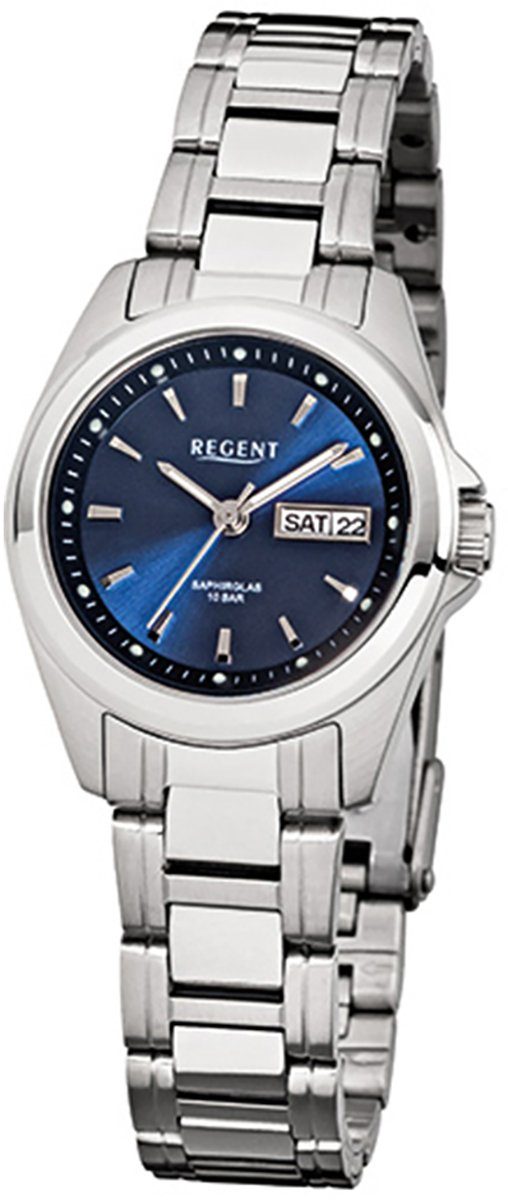 Analog 27mm), Edelstahlarmband (ca. Damen Quarzuhr Damen-Armbanduhr Regent Regent rund, klein Armbanduhr F-518, silber