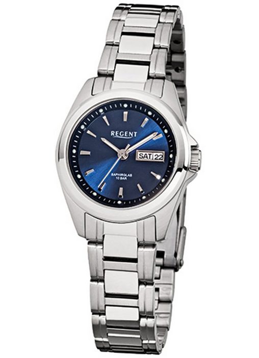 Regent Quarzuhr Regent Damen-Armbanduhr silber Analog F-518 (Armbanduhr) Damen Armbanduhr rund klein (ca. 27mm) Metall Elegant