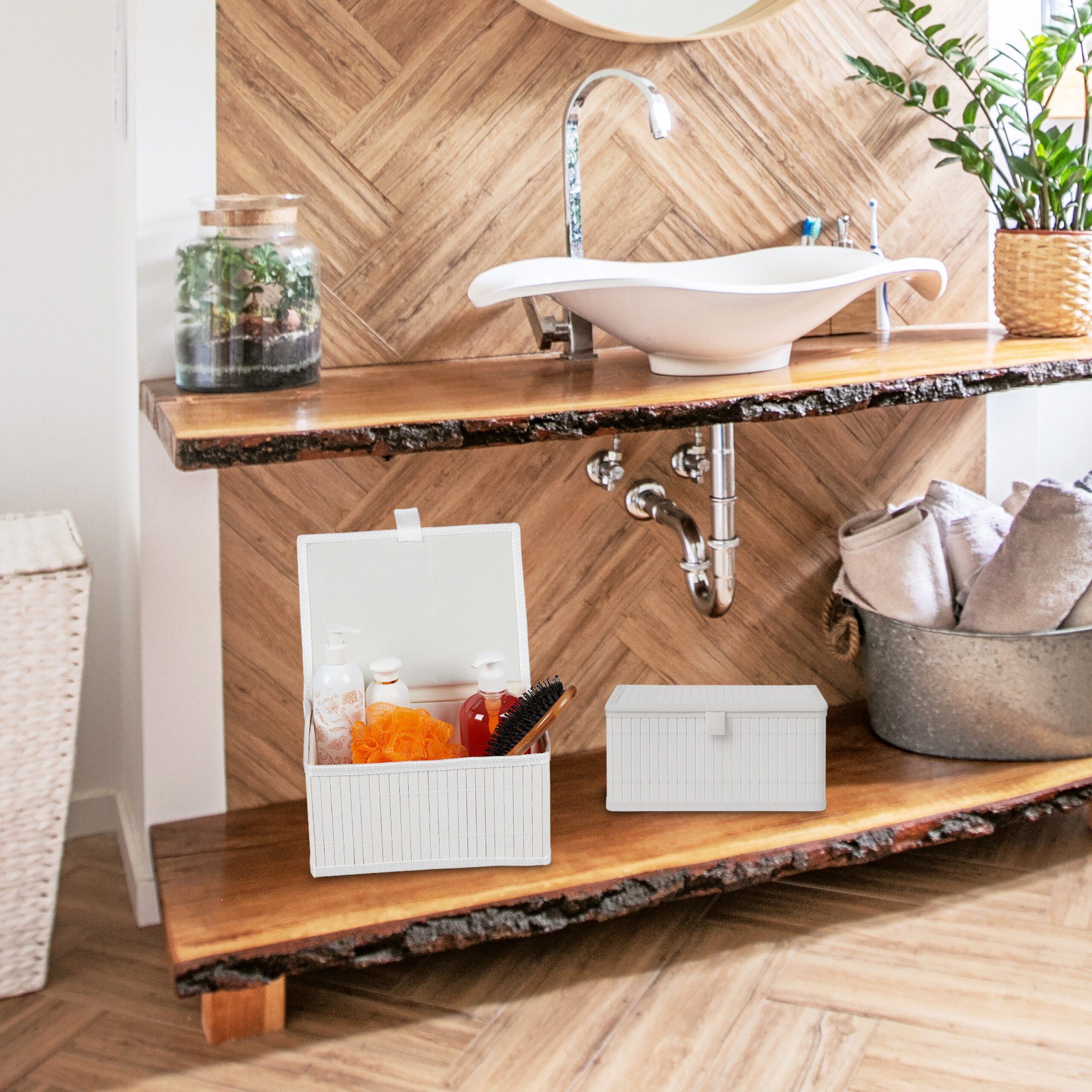 relaxdays Aufbewahrungskorb Bambus 2 tlg. Set günstig online kaufen