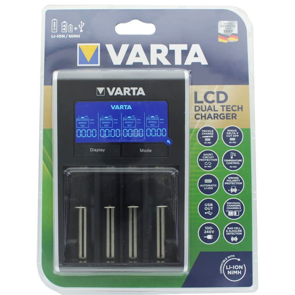 Li-Ion Tech Varta und AA, Rundzellen-Lader AAA Dual VARTA Charger Akkus für NiMH