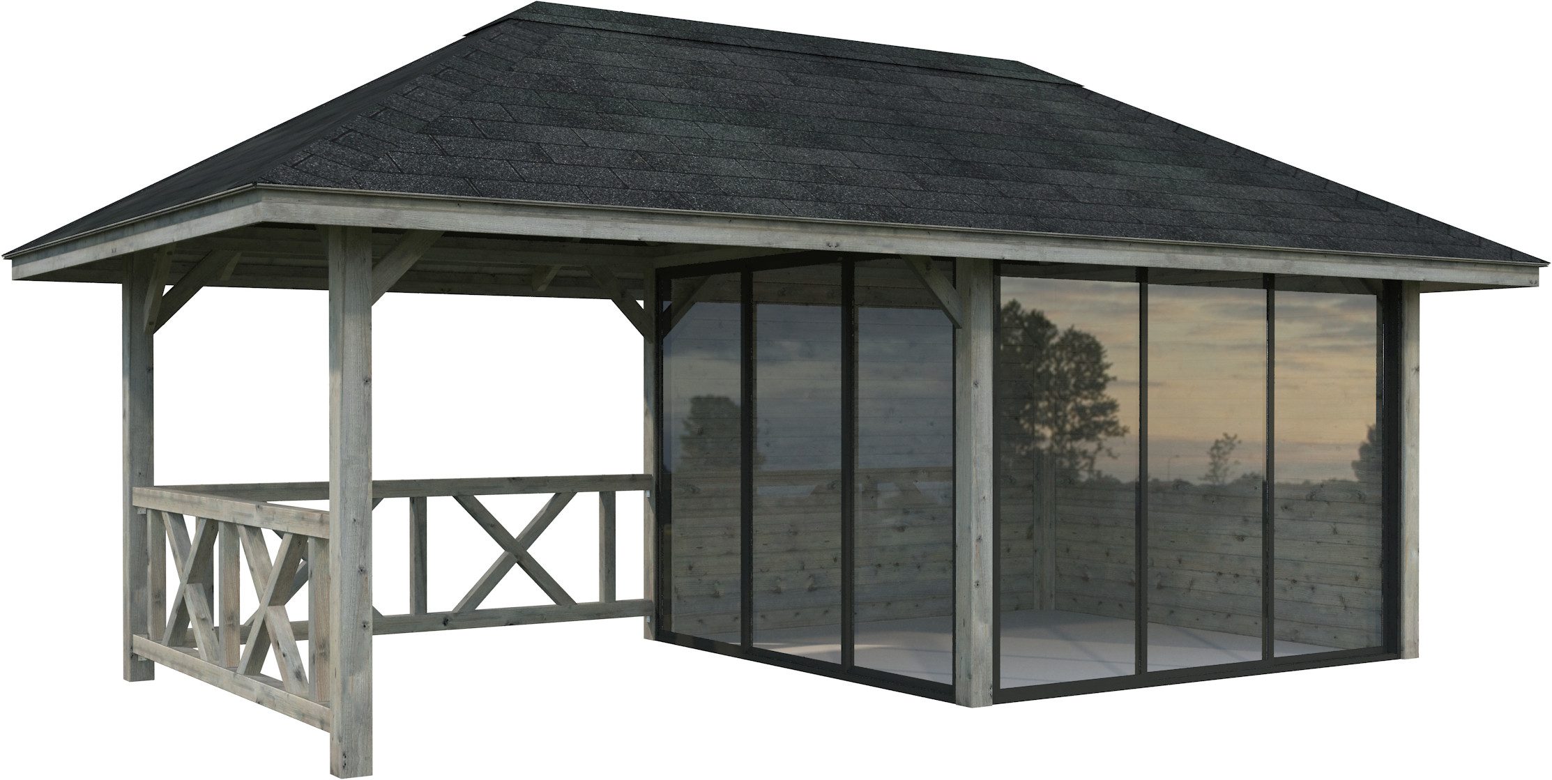 Palmako Gartenhaus Bianca 16,6 m², Set 203 Slide, BxT: 672x384 cm
