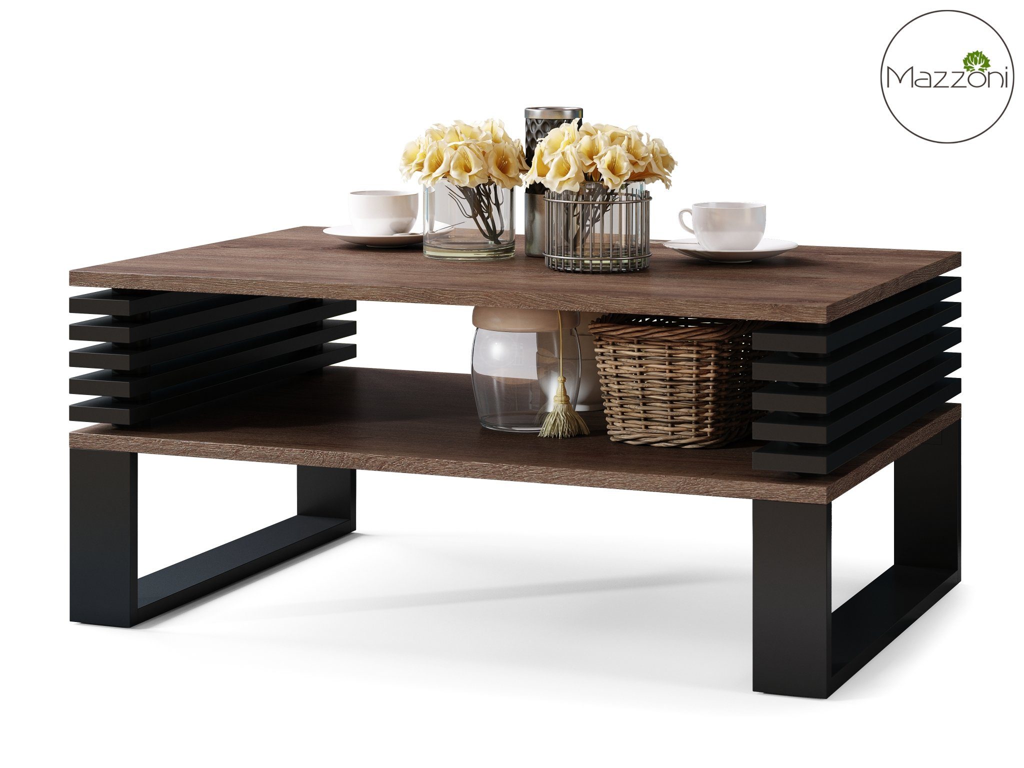 Wohnzimmertisch Schwarz designimpex dunkel Eiche / Couchtisch Gokee Tisch mit 90x42x60cm Ablagefläche Design matt