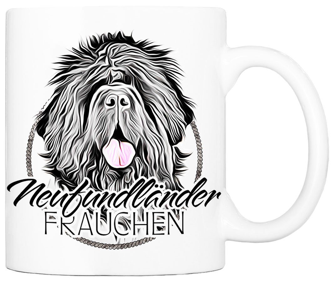 Cadouri Tasse NEUFUNDLÄNDER FRAUCHEN - Kaffeetasse für Hundefreunde, Keramik, mit Hunderasse, beidseitig bedruckt, handgefertigt, Geschenk, 330 ml