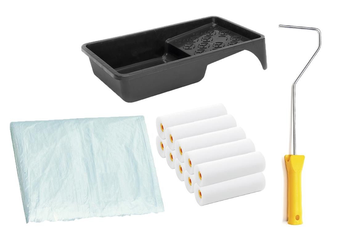 varivendo Farbwalze Lackier Set: Schaumwalzen, Bügel Abdeckfolie, Farbwanne (Set, 13-St., Lackier Set), Malerzubehör Lackierwerkzeug Farbroller Set Schaumstoffwalzen