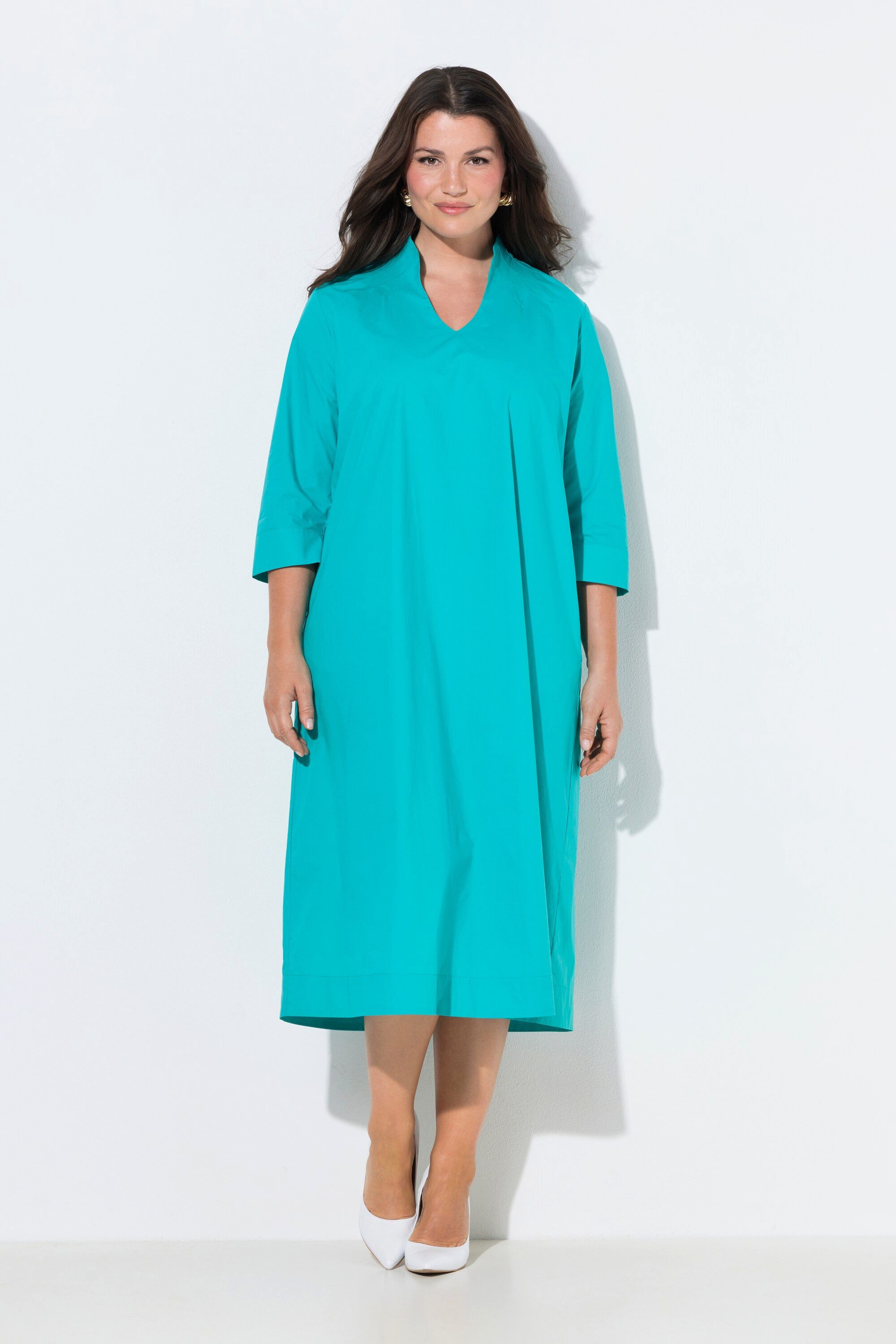 Ulla Popken Midikleid Midikleid Papertouch A-Linie Kelchkragen 3/4-Arm