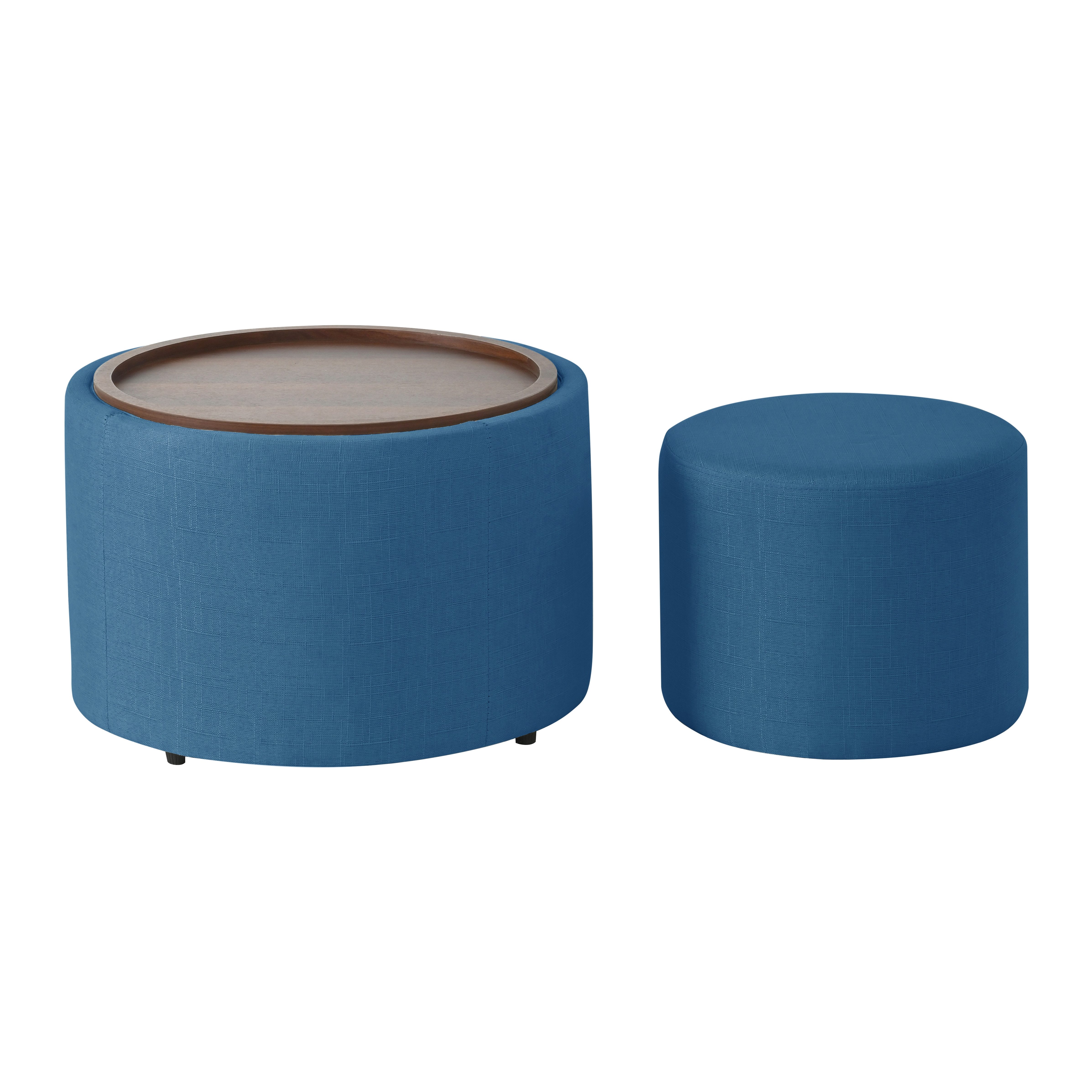 i@home Sitzhocker Nesting-Hocker aus Leinen mit Stauraum (Runder Fußhocker Holzablage & 4-in-1-Funktion), Wohnzimmer-Sitzhocker, Couchtisch, Aufbewahrung