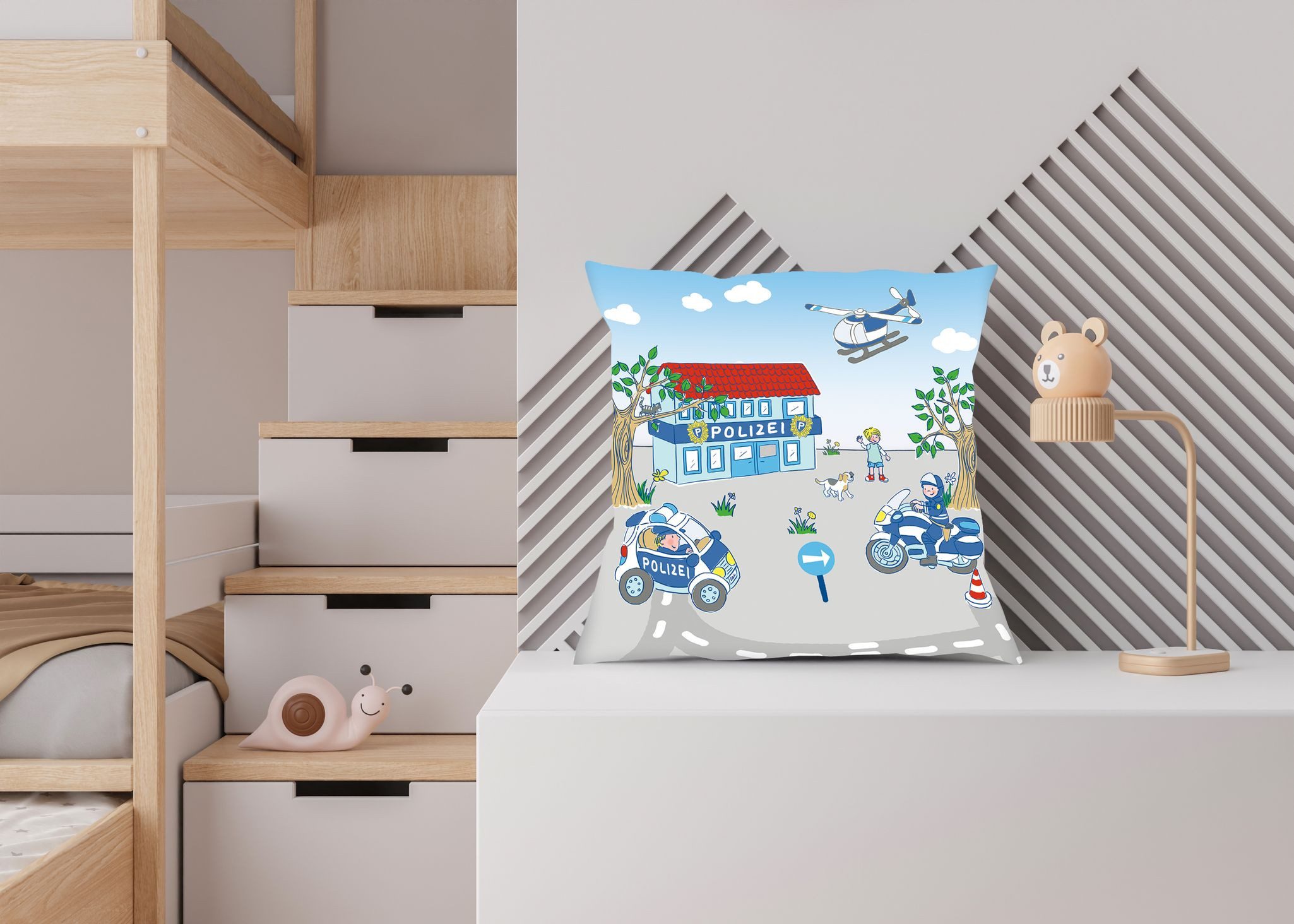 Herding Dekokissen Polizei Dekokissen 40x40cm hochfarbig bedruckt, Sehr anschmiegsam, kuschelig weiche Qualität