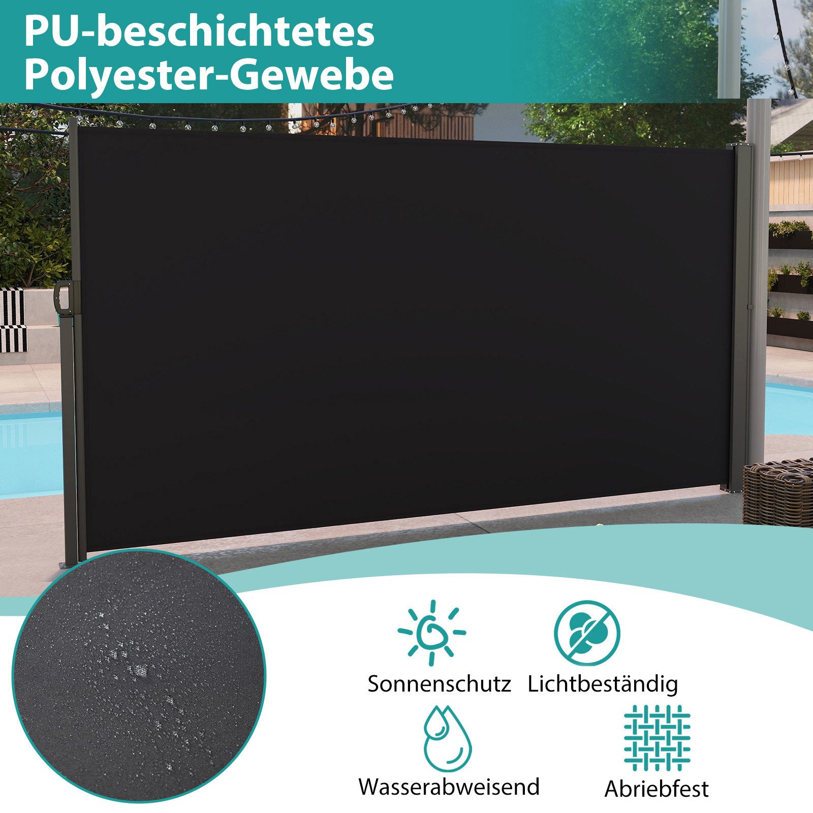 Thumbnail - KOMFOTTEU Senkrechtmarkise Blickdicht Garten-Sichtschutz, mit seitlichem Griff