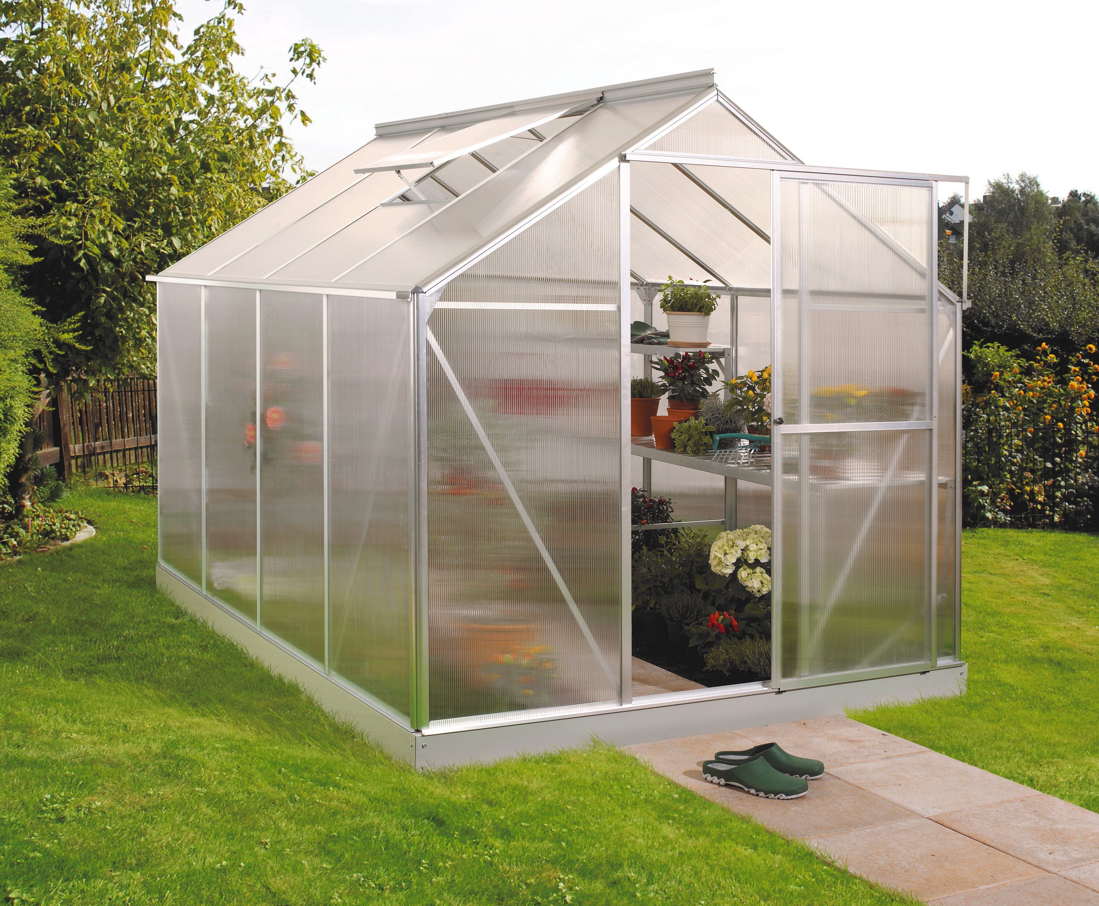 Vitavia Gewächshaus EOS 6000, BxTxH: 198 x 304 x 196 cm, 4 mm Wandstärke, Set, mit Fundamentrahmen silberfarben