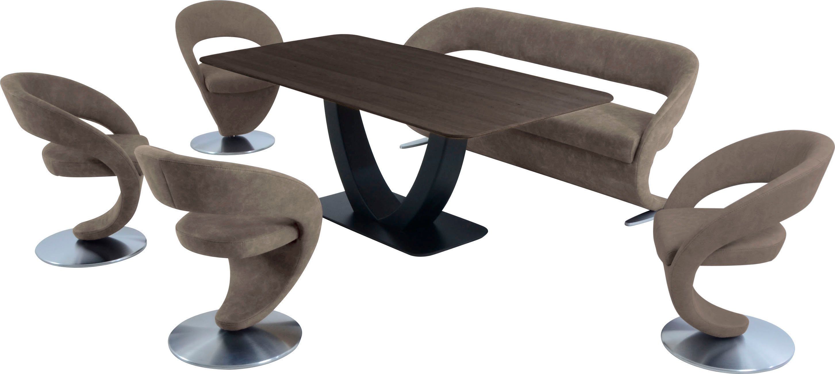 (Set), mit Design-Drehstühlen K+W 4 Tisch Essgruppe in & Wave, Wohnen Komfort Design-Solobank 180x90cm und