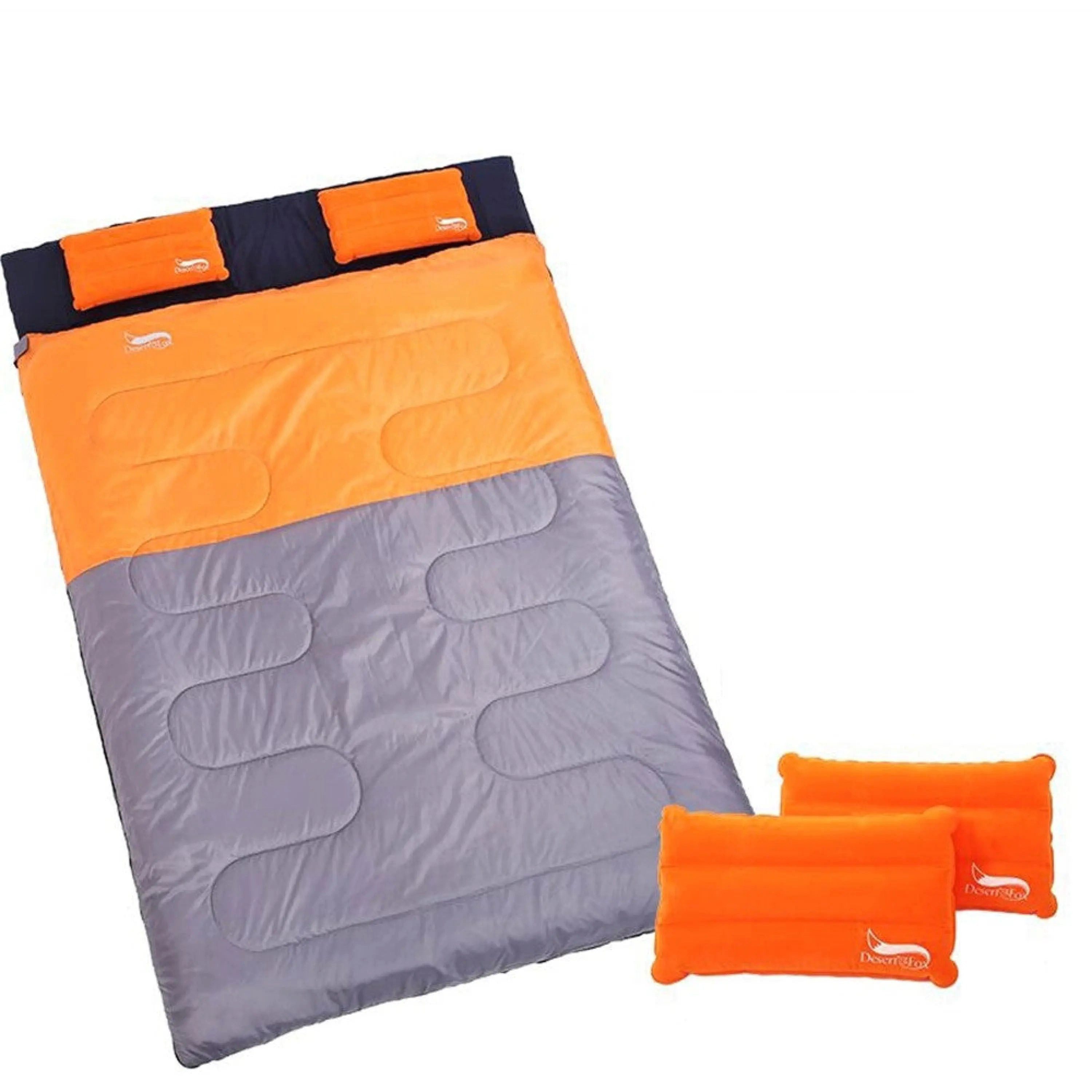 Sport-Knight® Doppelschlafsack Camping Doppelschlafsack 2 Personen – warm, teilbar, wasserabweisend, Inklusive Kissen, Teilbar in zwei einzelne Schlafsäcke