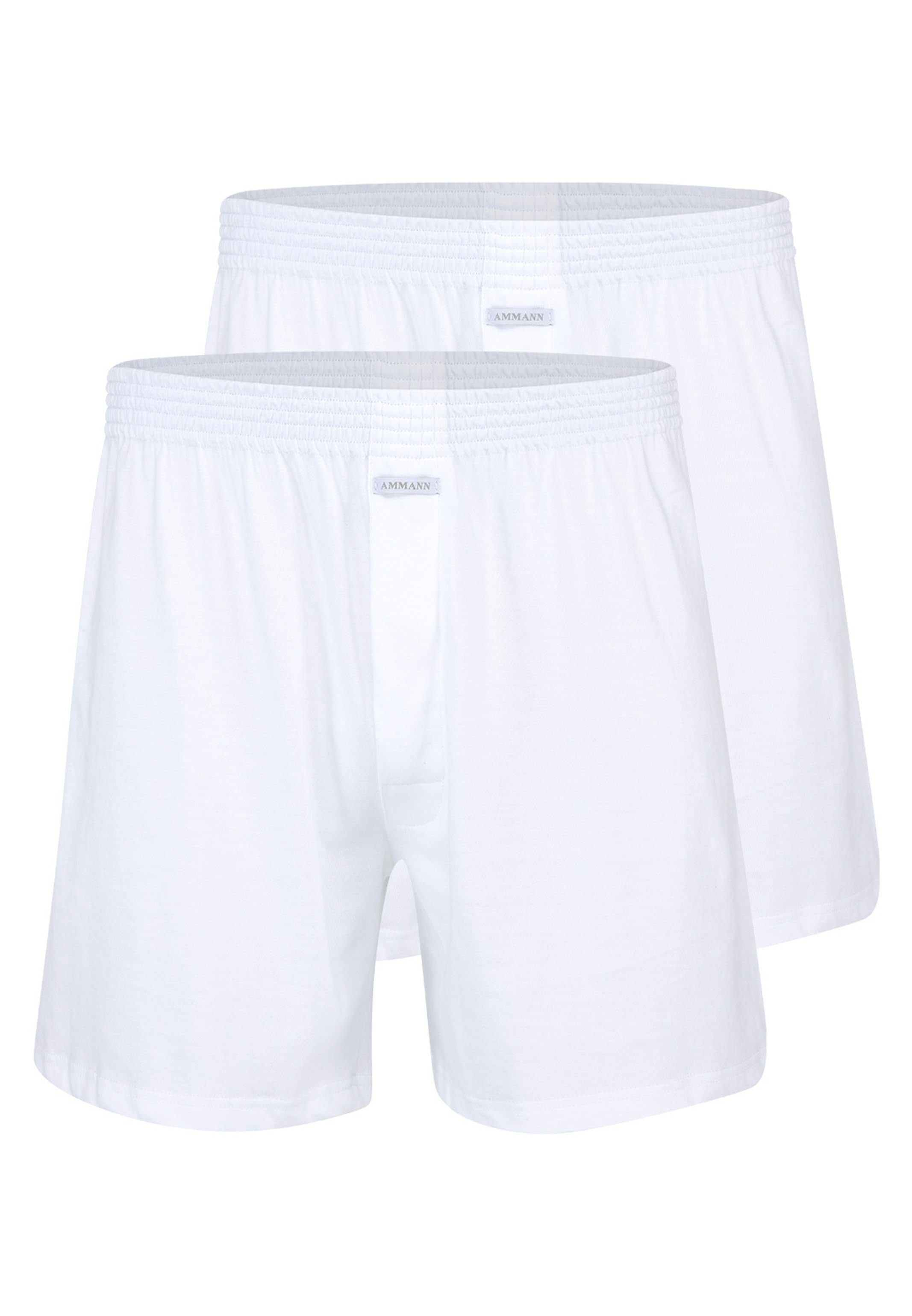 2er Ammann Mit Shorts Baumwolle - lockerem Pack Boxershorts Basic Weiß (Spar-Set, Boxershort 2-St) Schnitt Eingriff - mit -