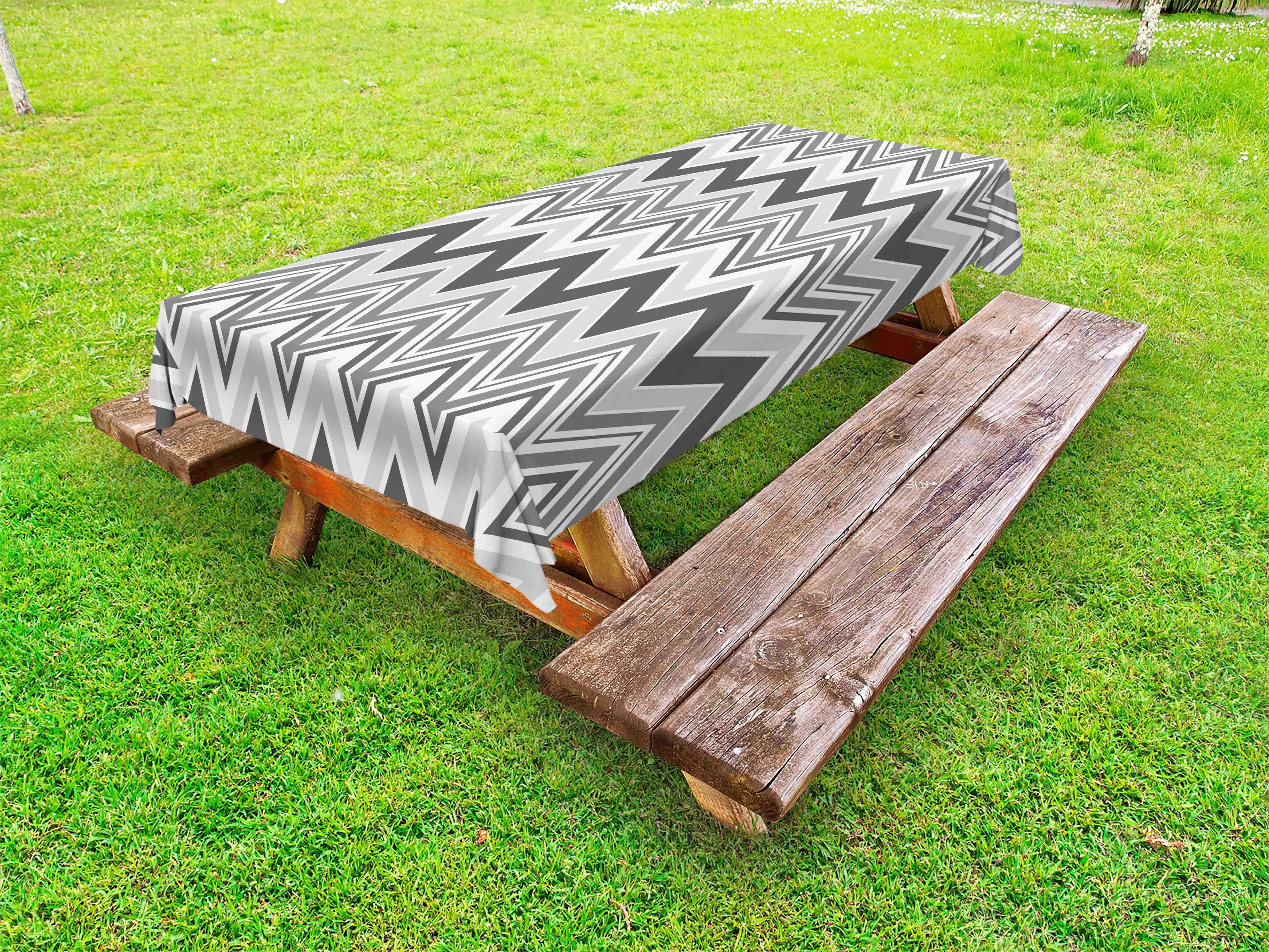 Abakuhaus waschbare Picknick-Tischdecke, Geometrisch dekorative Tischdecke Zickzack-Muster Graustufen