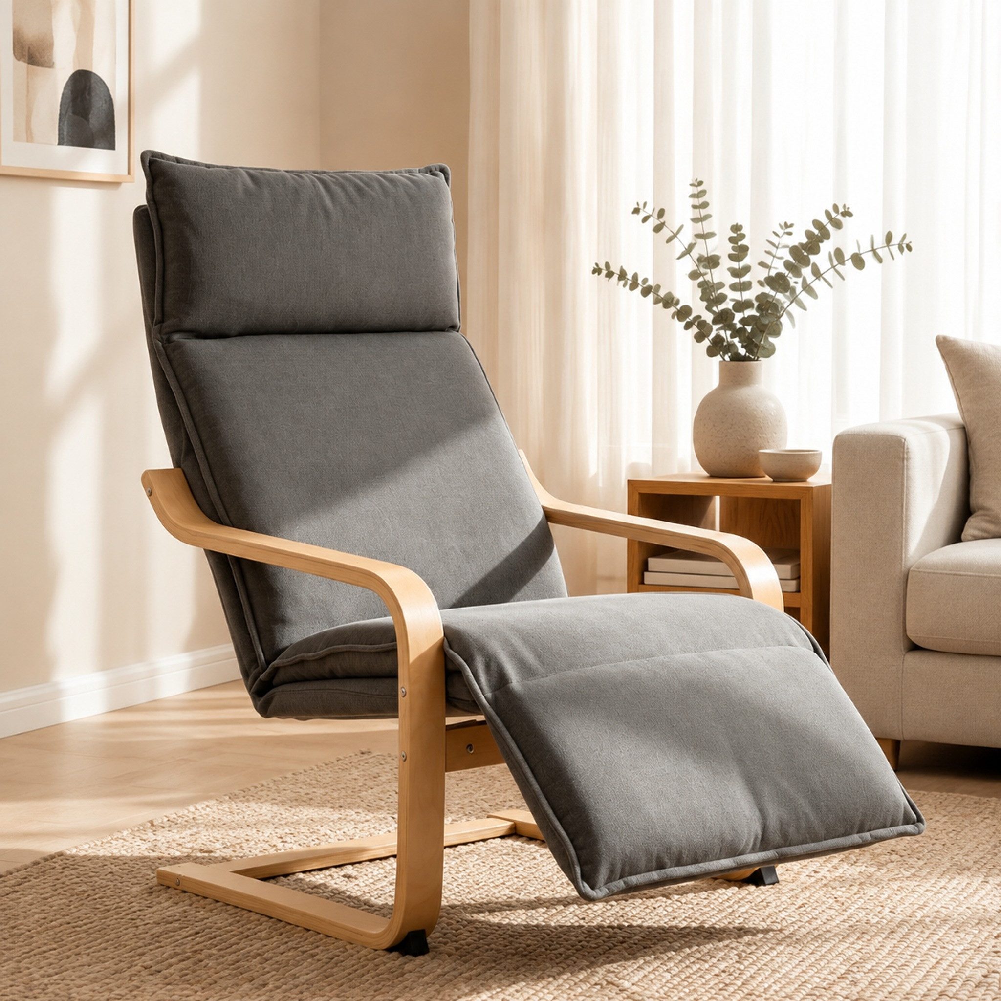 REDOM Relaxsessel Ruhesessel Dunkelgrau mit Leinenoptik und Schaukeldesign (Packung, 1-St., Polstersitz mit moderner Optik für Zuhause und Entspannung), Loungesitz mit Fußstütze für Wohnzimmer Leseecke Bereich