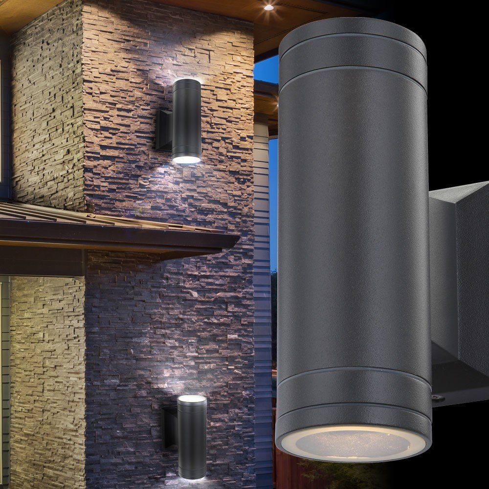 etc-shop Außen-Wandleuchte, Leuchtmittel inklusive, LED Lampe 2er Set Warmweiß, Außen Haus Leuchte Wand Fassaden 9 Watt