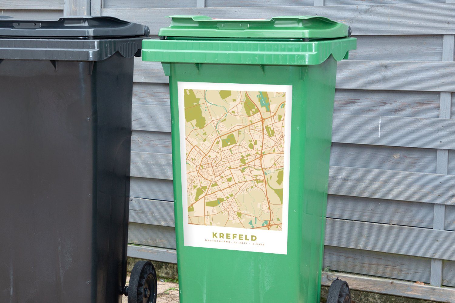 Abfalbehälter Karte - Krefeld St), Container, (1 Sticker, Vintage - MuchoWow Stadtplan - Mülltonne, Wandsticker Mülleimer-aufkleber,
