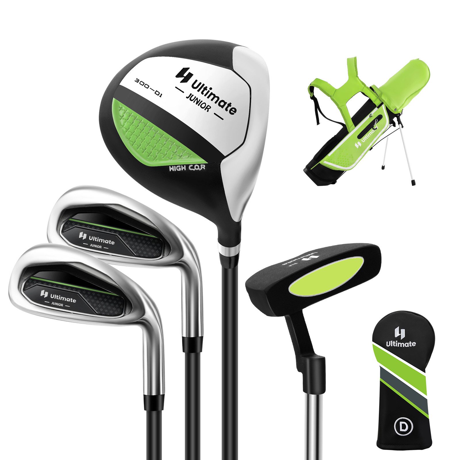 COSTWAY Golfschläger + Golfbag, 4-tlg., COSTWAY Kindergolf, Rechtshand, für Kinder von 5-7 Jahren