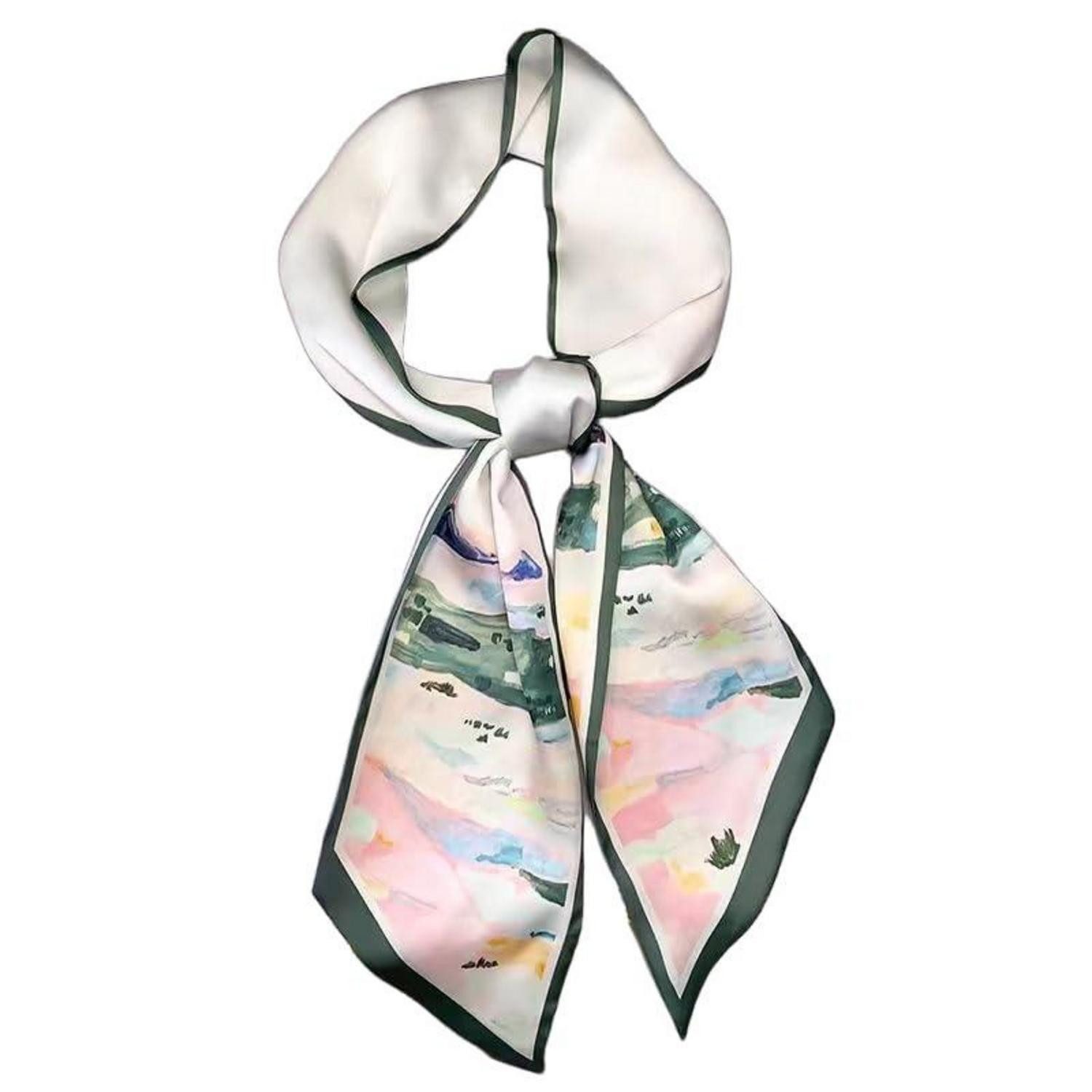 LuxusKollektion Seidenschal Schal 148x13,5 cm Satin Seide Green-Pink, (1-St)