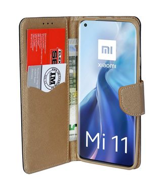 cofi1453 Handyhülle Buch Tasche "Fancy" kompatibel mit XIAOMI Mi 11, Kunstleder Schutzhülle Handy Wallet Case Cover mit Kartenfächern, Standfunktion Schwarz