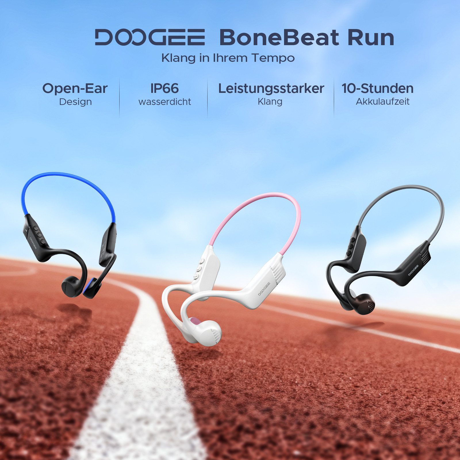 DOOGEE Knochenschallhörer Offener Kabelloser Bluetooth-Sporthörer, Mikrofon Bluetooth-Kopfhörer (Bluetooth, IP66 Schweißresistent,10 Stunden Akkulaufzeit, Dualgeräte-Verbindung)