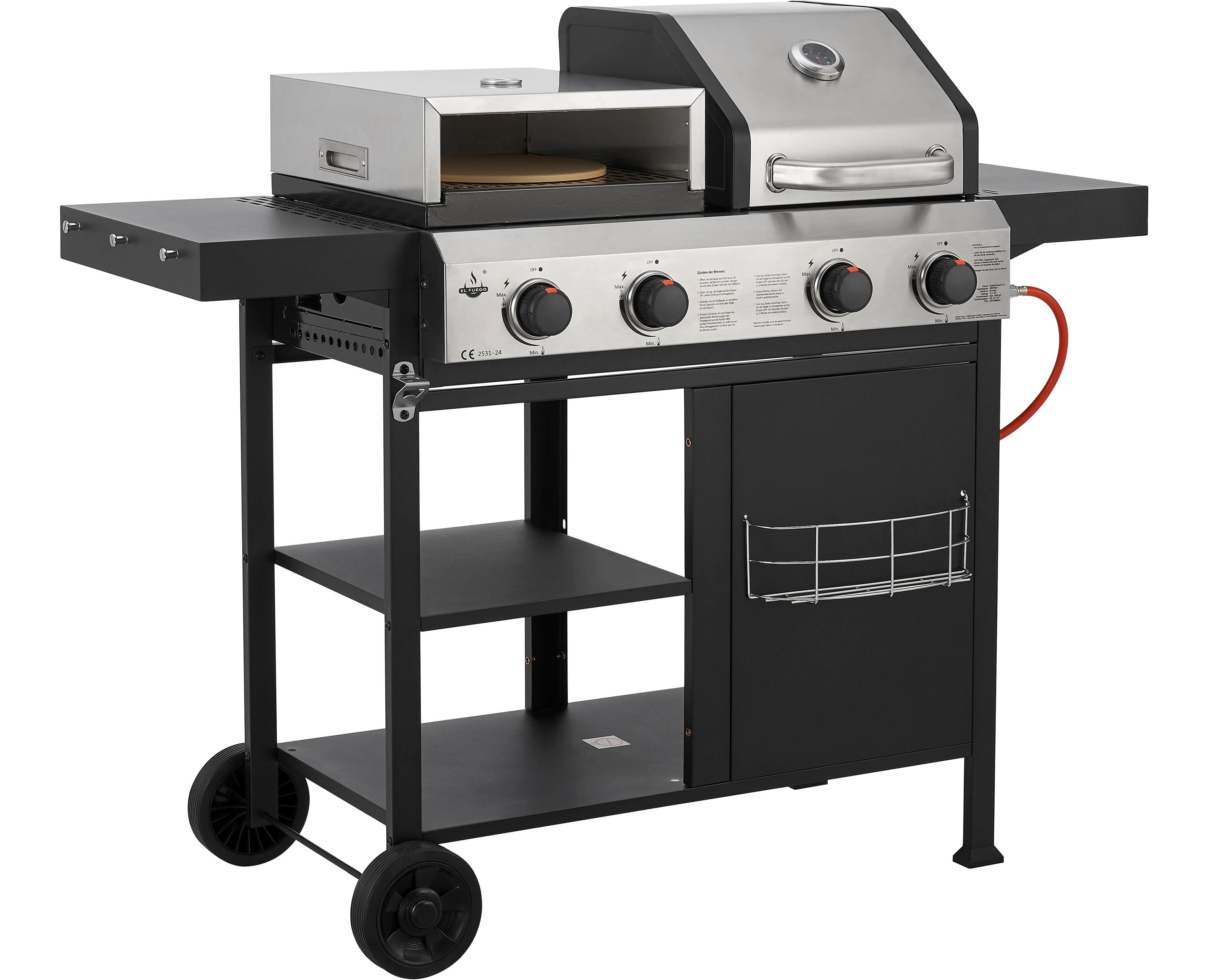 El Fuego Gasgrill Kombigrill 3-in-1 Boston, inkl. Pizzastein und Planchaplatte als Zubehör