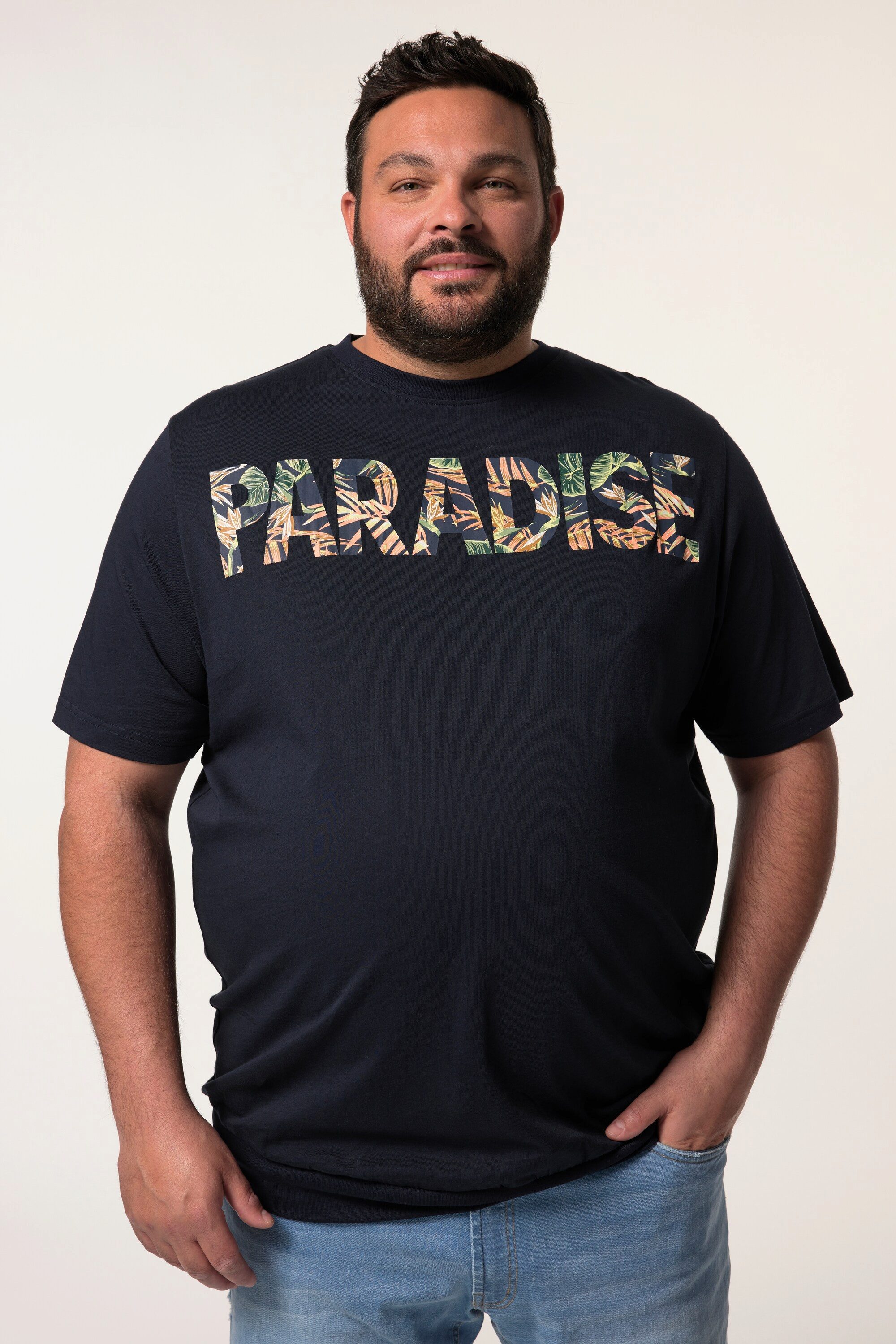Men Plus T-Shirt T-Shirt Halbarm Bauchfit Print Rundhals
