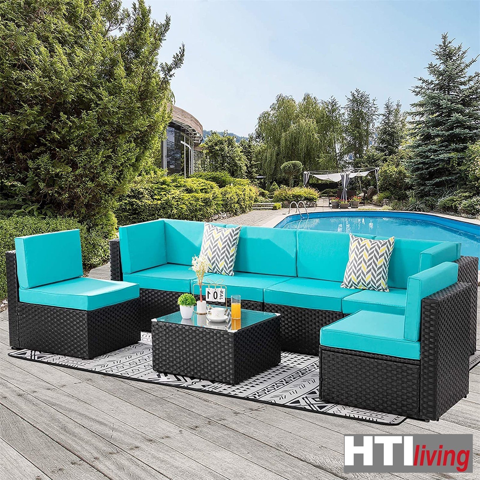 HTI-Living Gartenlounge-Set Terrassenmöbel Bettina Family, Kissen Loungegarnitur 4-tlg), Blau (Set, mit