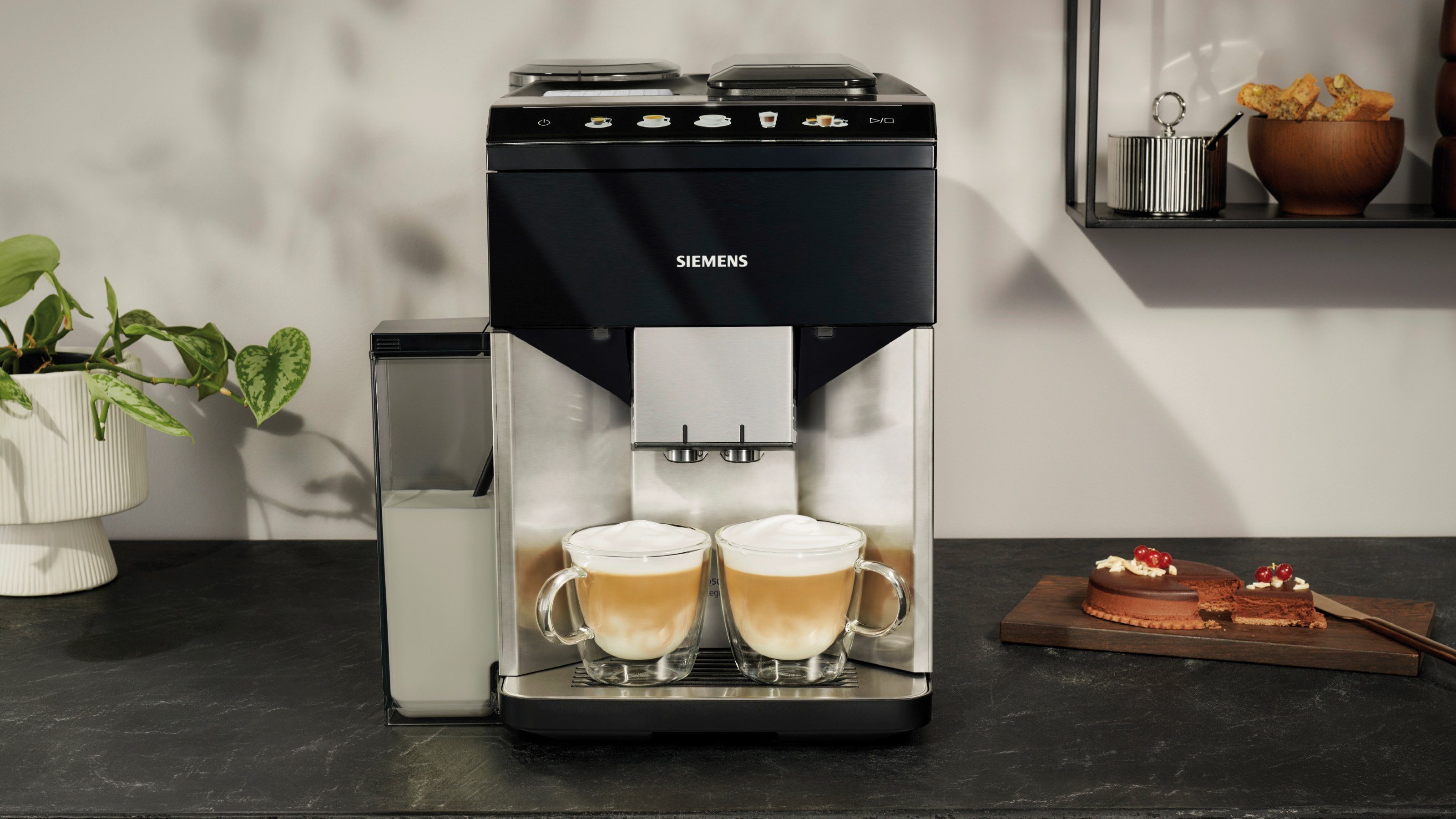 SIEMENS Kaffeevollautomat EQ500 integral TQ517D03, intuitives Farbdisplay, Doppeltassenfunktion, integrierter Milchbehälter, automatische Dampfreinigung, edelstahl