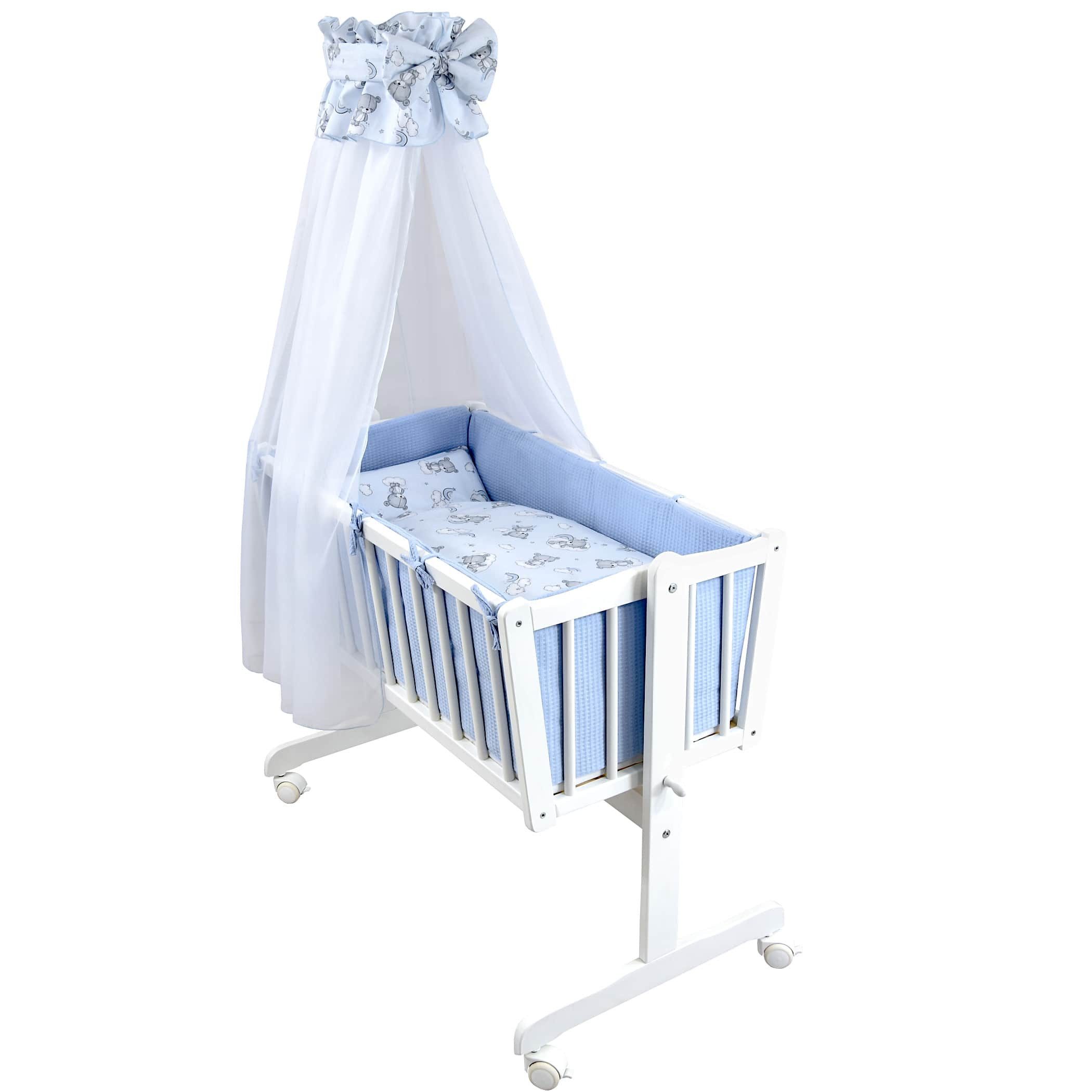 Baby-Delux Stubenbett Babywiege Komplettset, Schaukelwiege Weiß 90x40cm Komplett Bettset Wiegenset