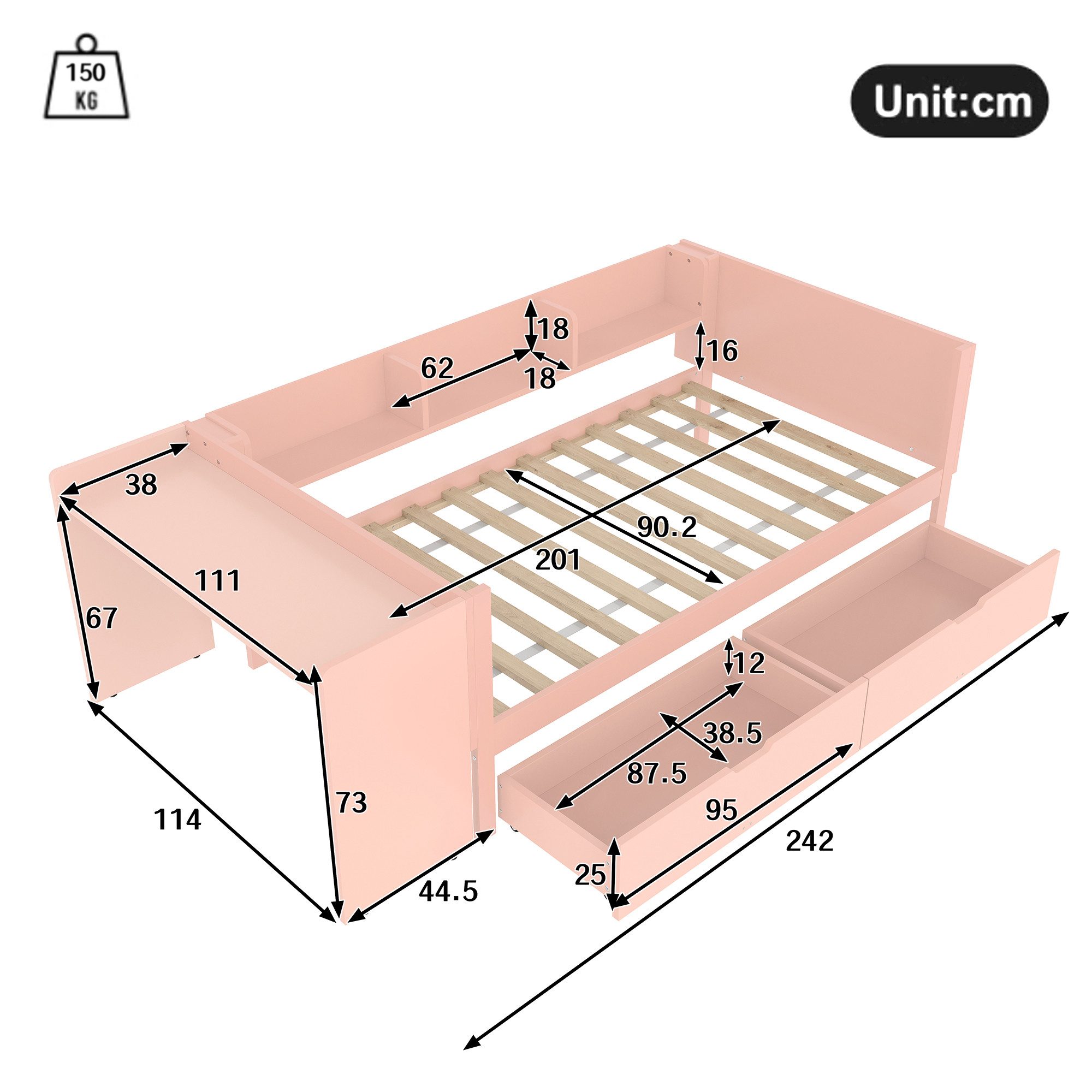 Ulife Kinderbett Flachbett Holzbett mit Schreibtisch günstig online kaufen