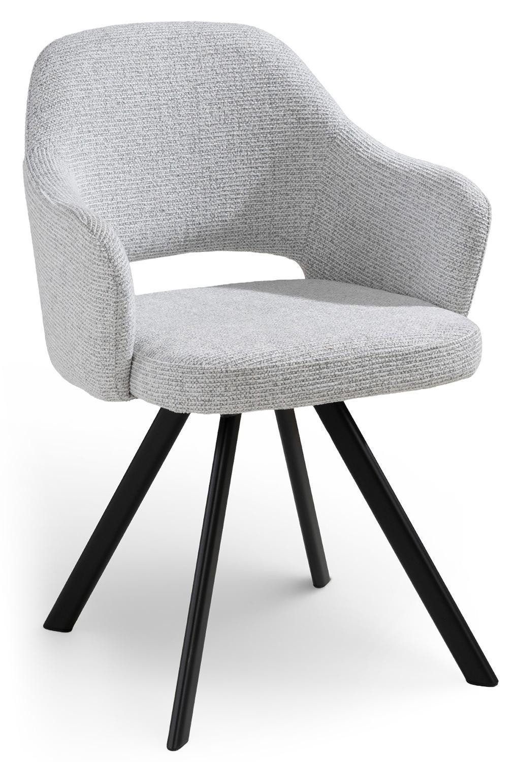 Home4You Polsterstuhl, Hellgrau, Schwarz matt, Polyester, Metallgestell, 180 Grad drehbar mit Rückholfunktion, B 58 x H 83 x T 61 cm