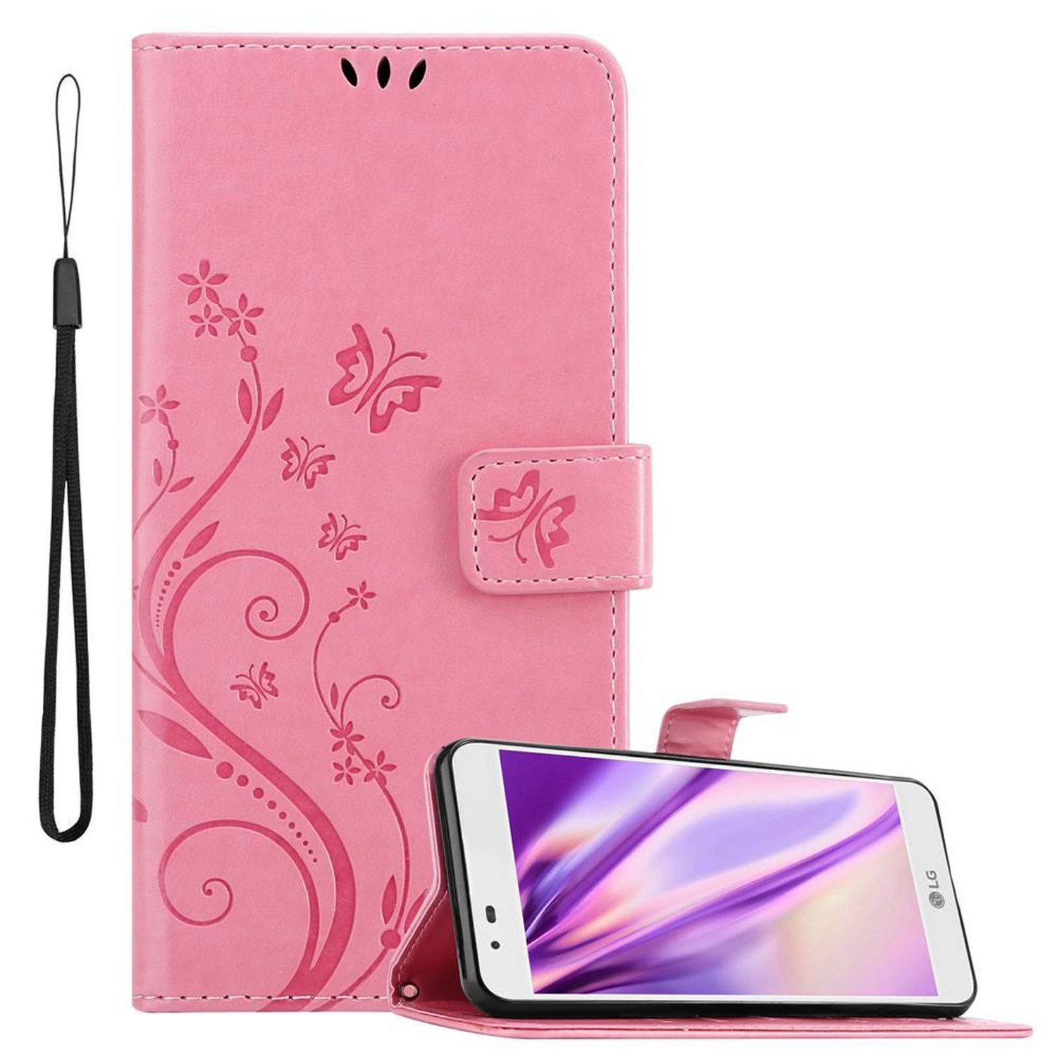 Cadorabo Handyhülle für LG K7 2016 Hülle LG K7 2016, Hülle Schutzhülle Blumen Flower mit Standfunktion Kartenfach Magnet