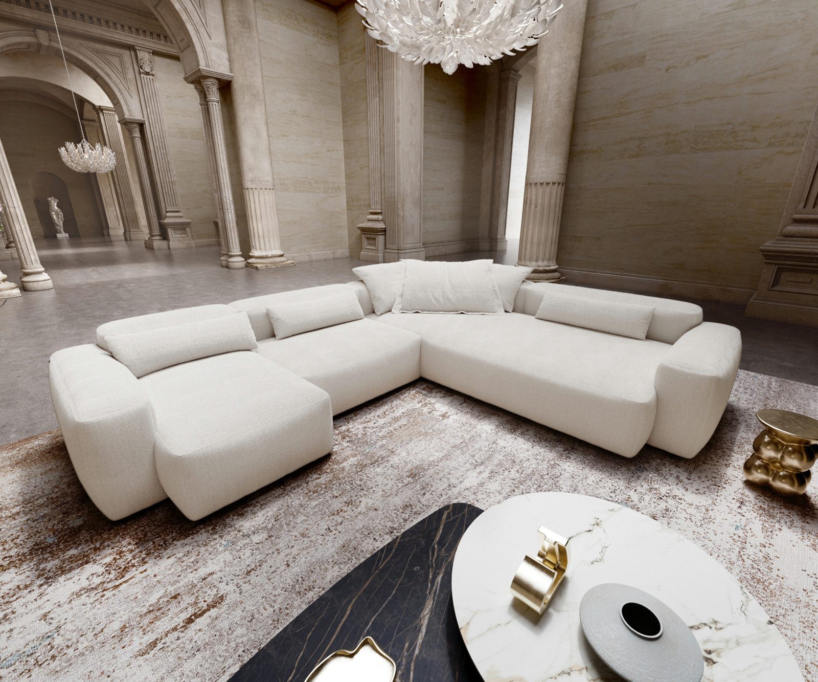 DELIFE Sofa Freestyle, Pure Bouclé Soft Beige 360x290 cm