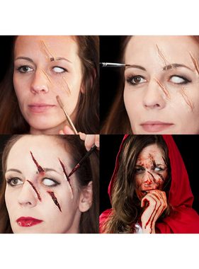 Maskworld Theaterschminke Make-up Set Horror Wunde, Halloween Schminkset mit Wundenpaste und Blut