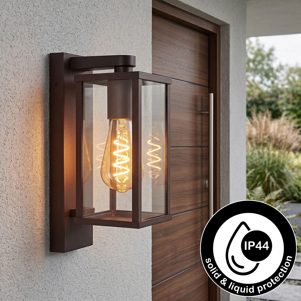 hofstein Außen-Wandleuchte Außenwandlampe aus Metall/Glas in Rostfarben/Klar mit Lichteffekt, ohne Leuchtmittel, Wandleuchte außen abwärts im modernen Retro/Vintage-Design, E27, IP44