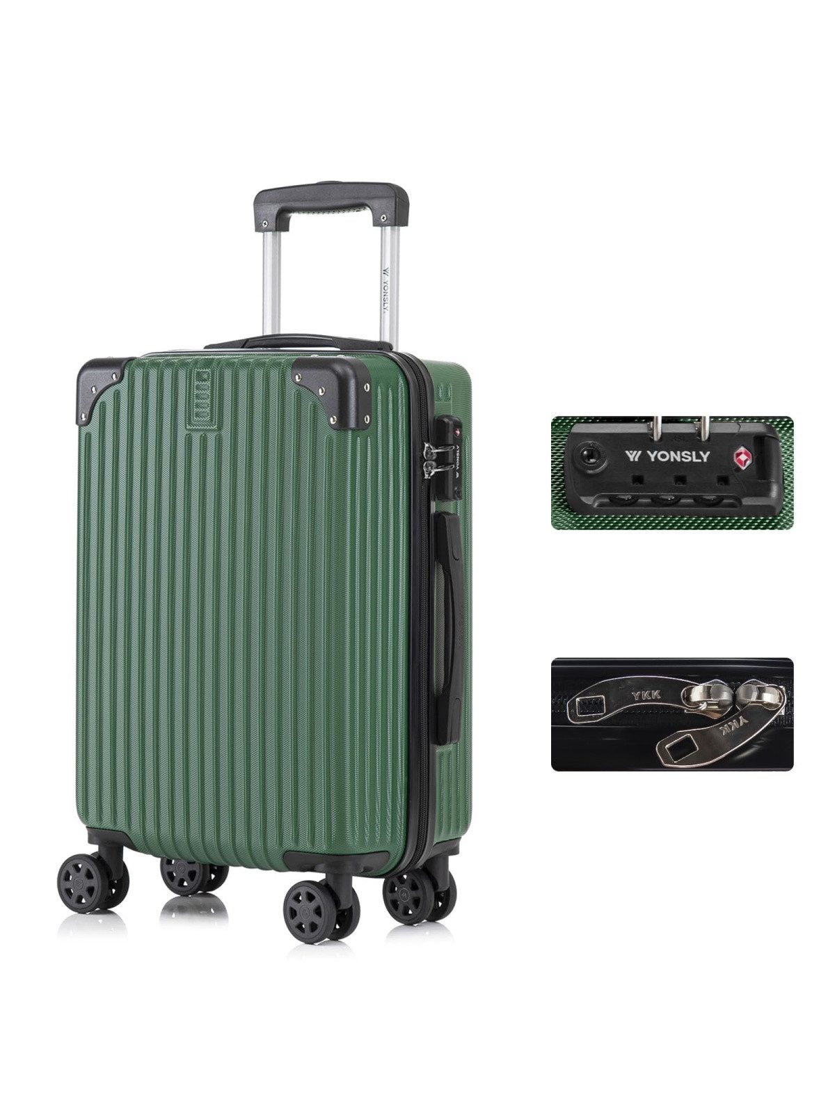 yonsly Hartschalen-Trolley Premium Reisekoffer Hartschalen-Trolley Kabinenkoffer, 4 Rollen, TSA-Schloss, YKK-Reißverschluss, austauschbare Rollen und Griffe