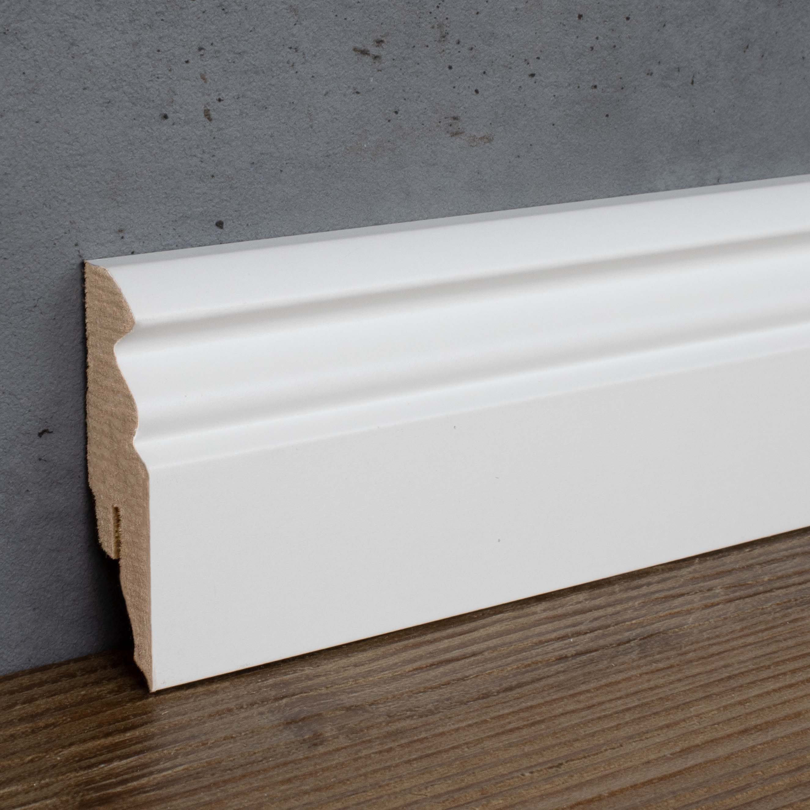 PROVISTON Sockelleiste MDF, 16 x 58 x 2500 mm, Weiß, Fußleiste Berliner Profil, MDF-Leiste, Berliner Profil