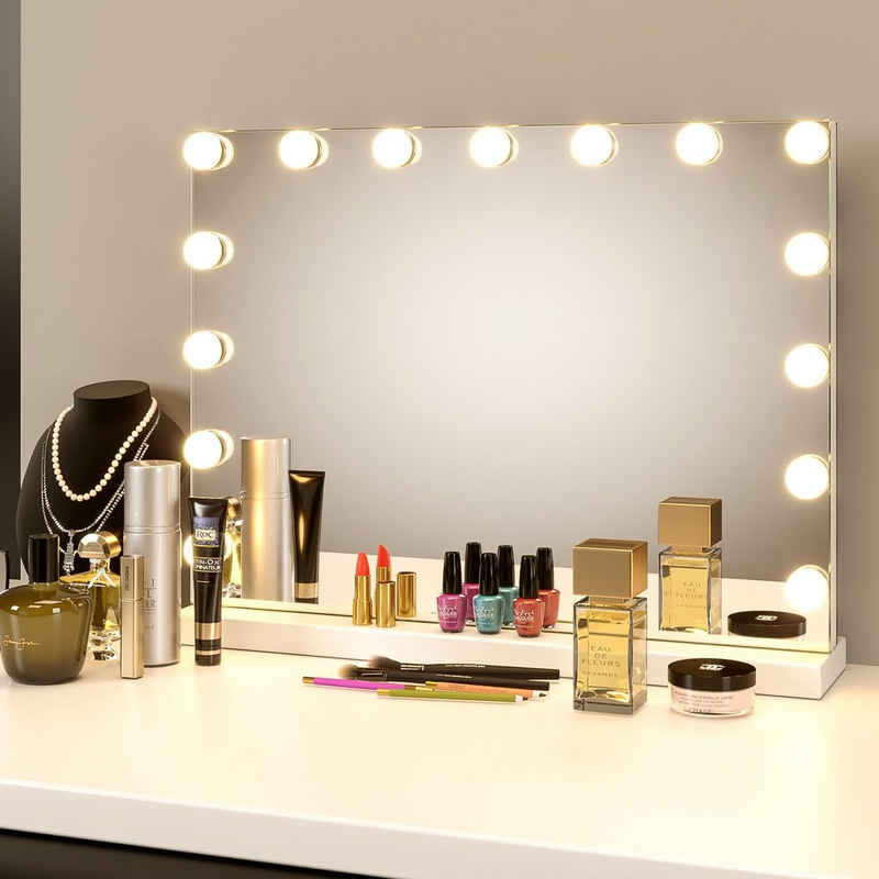 Homfa Schminkspiegel (Hollywood Spiegel, Kosmetikspiegel, mit Beleuchtung), mit Touchscreen, für Schminktisch, Weiß