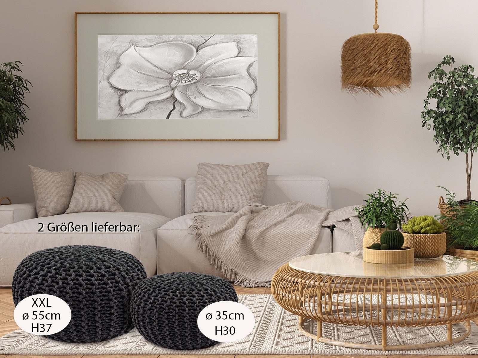 Amagohome Sitzhocker Strickhocker Pouf Ø45 o. 55cm Bodenkissen Sitzpouf XXL Baumwolle recyc