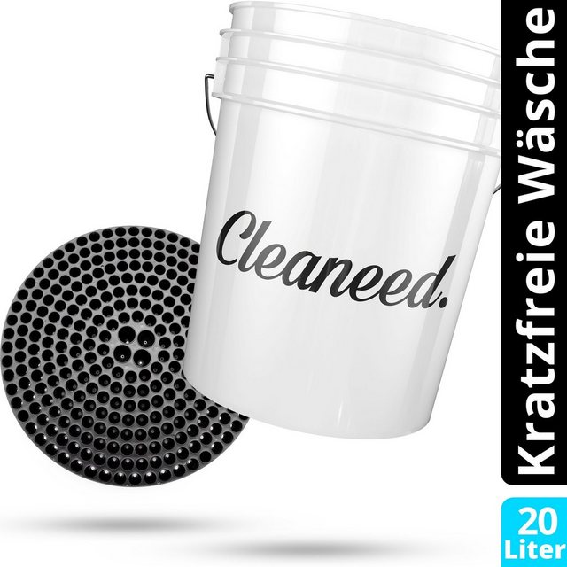 Cleaneed Putzeimer Premium Auto Wascheimer [20 Liter], (Set mit Deckel und Schmutzsieb, 2-tlg., Extra robuste & langlebige Profi Detailing Buckets – 2 Eimer-Wäsche)